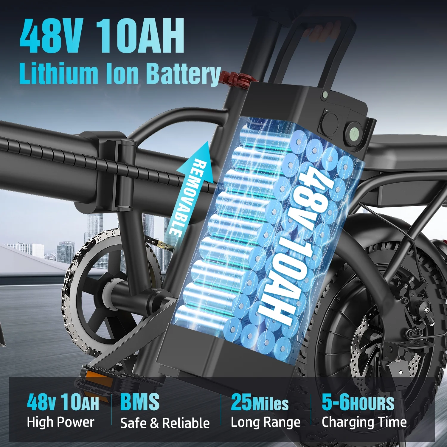 14" Electric Bike with Dual Front Suspension��500W Folding Ebike, Up to 25Miles 20MPH, 48V Removable Lithium-Battery, Stylish 14" Foldable Commuting Electric Bicycle for Women Men - Image 9
