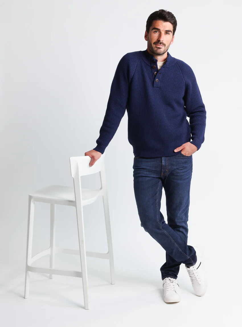 Pull camionneur homme en laine mérinos Bleu Amiral