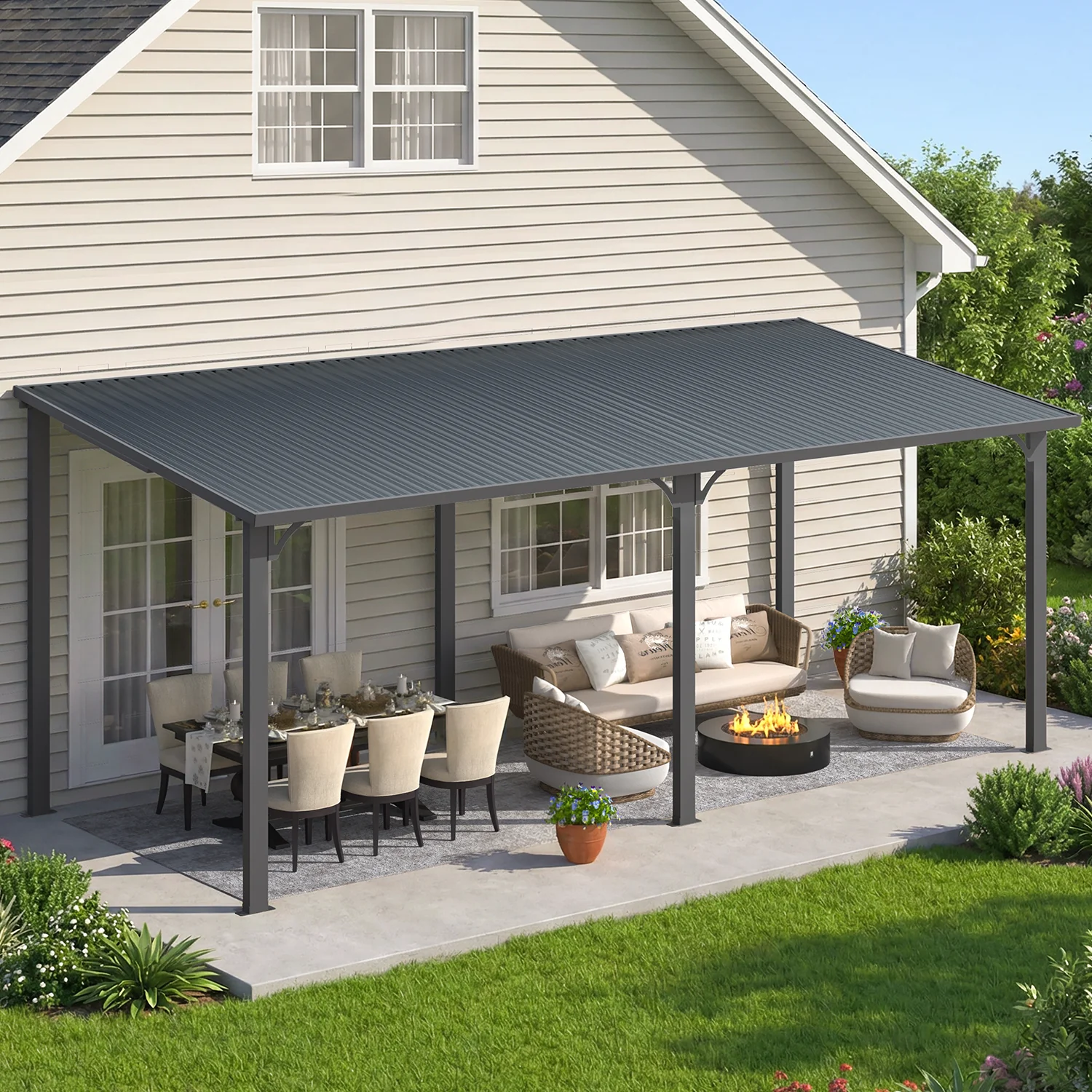 AECOJOY 20' x 8' Hardtop Gazebo Outdoor Pergola Lean to Metal Pergolas
