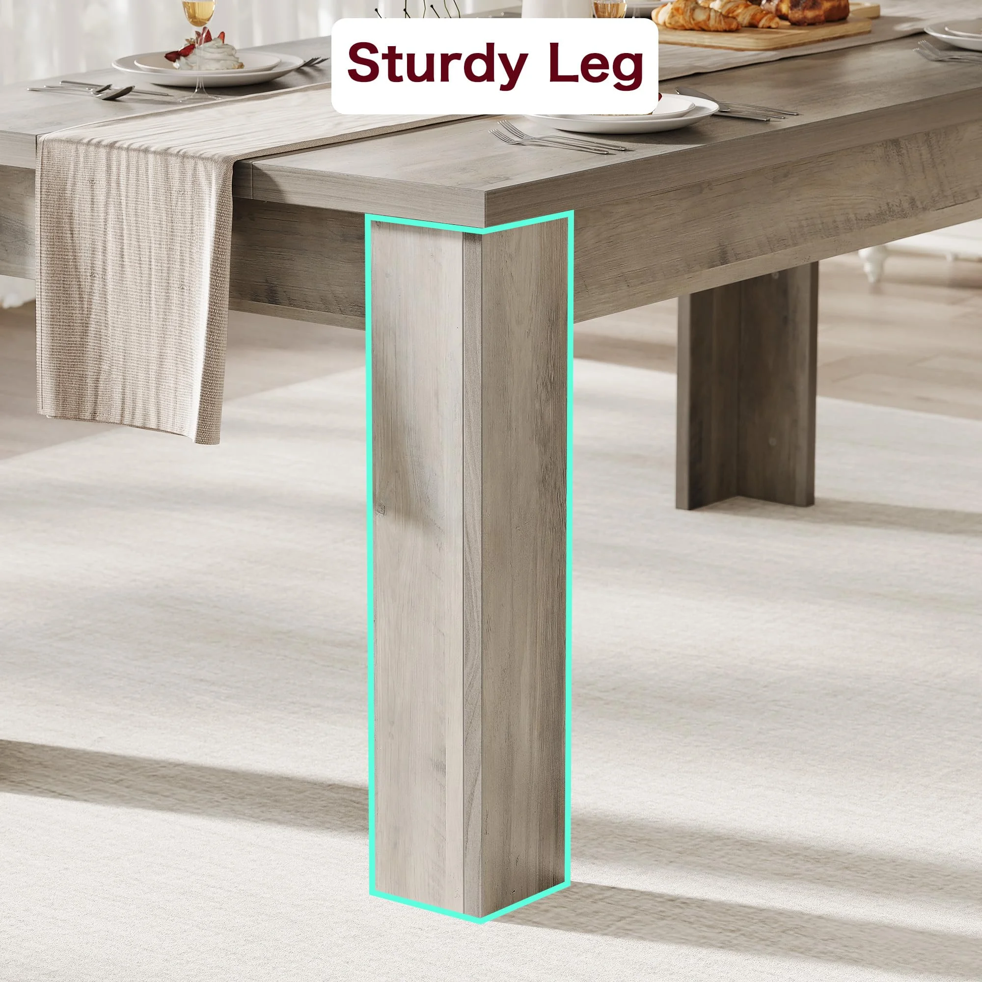 Dining Table for 4-6,63-inch Dining Tables for 4,Farmhouse Kitchen Table with Large Tabletop,Rectangular Dining Room Table,Kitchen Dining Table Dinner Table for Kitchen,Living Room��Only table��(grey-1.18" Thickened Tabletop) - Image 6