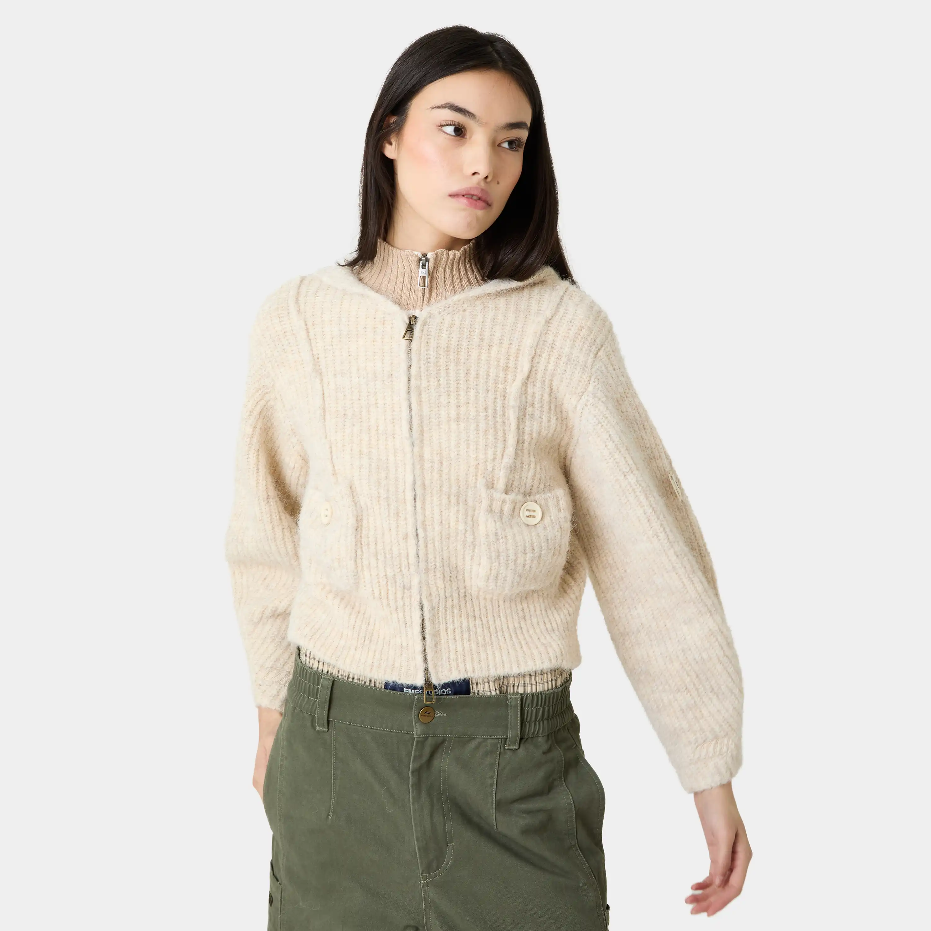 Zoe Off Sand Zipper Knit