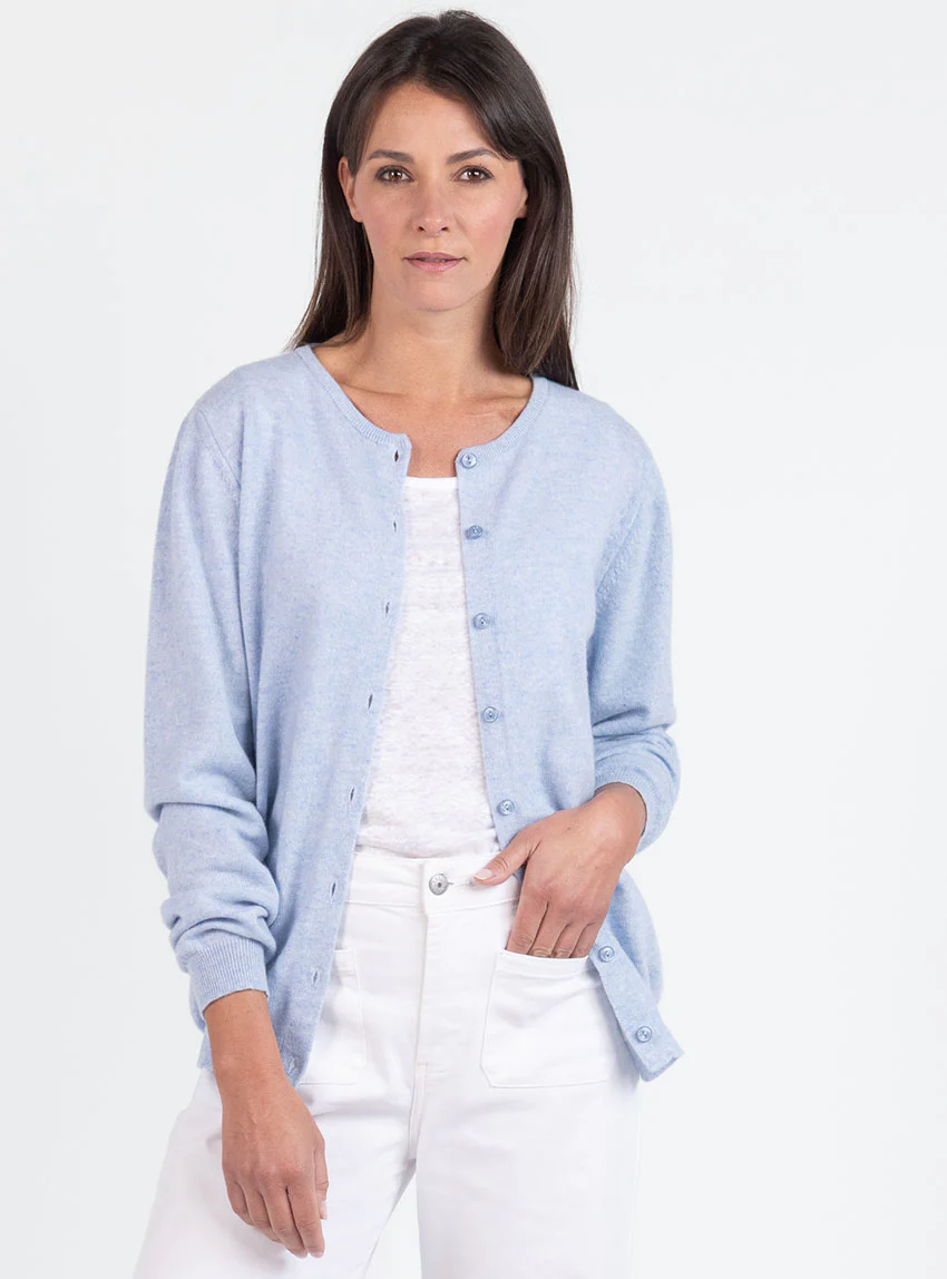 Cardigan femme en cachemire bleu chambray