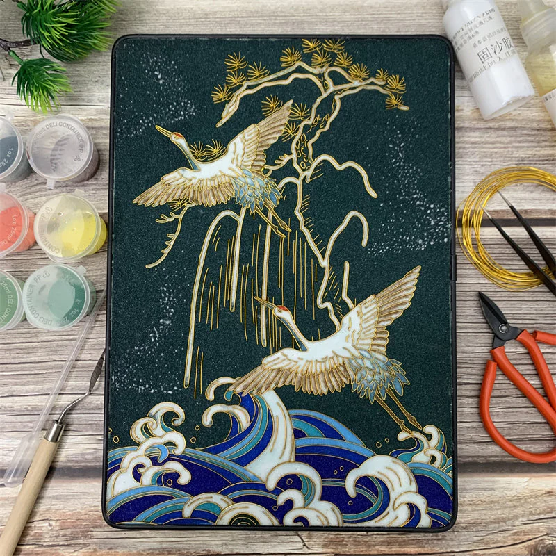 Cranes,Beginner Cloisonné Enamel DIY Kit, with Tutorial& All Tools