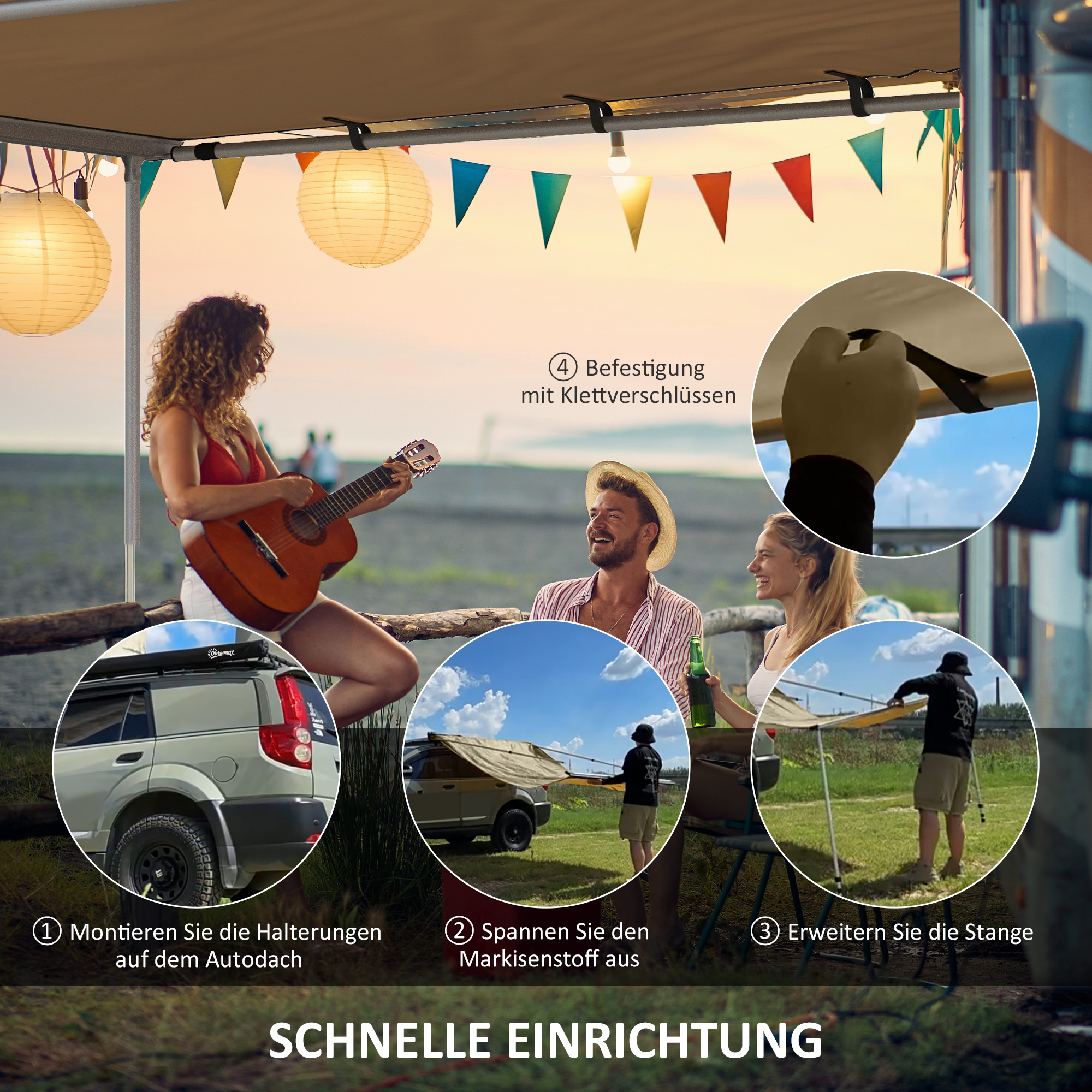 Outsunny Auto Tent Autodaktent Daktent, weerbestendig, 160 x 250 x 125-225 cm, Khaki