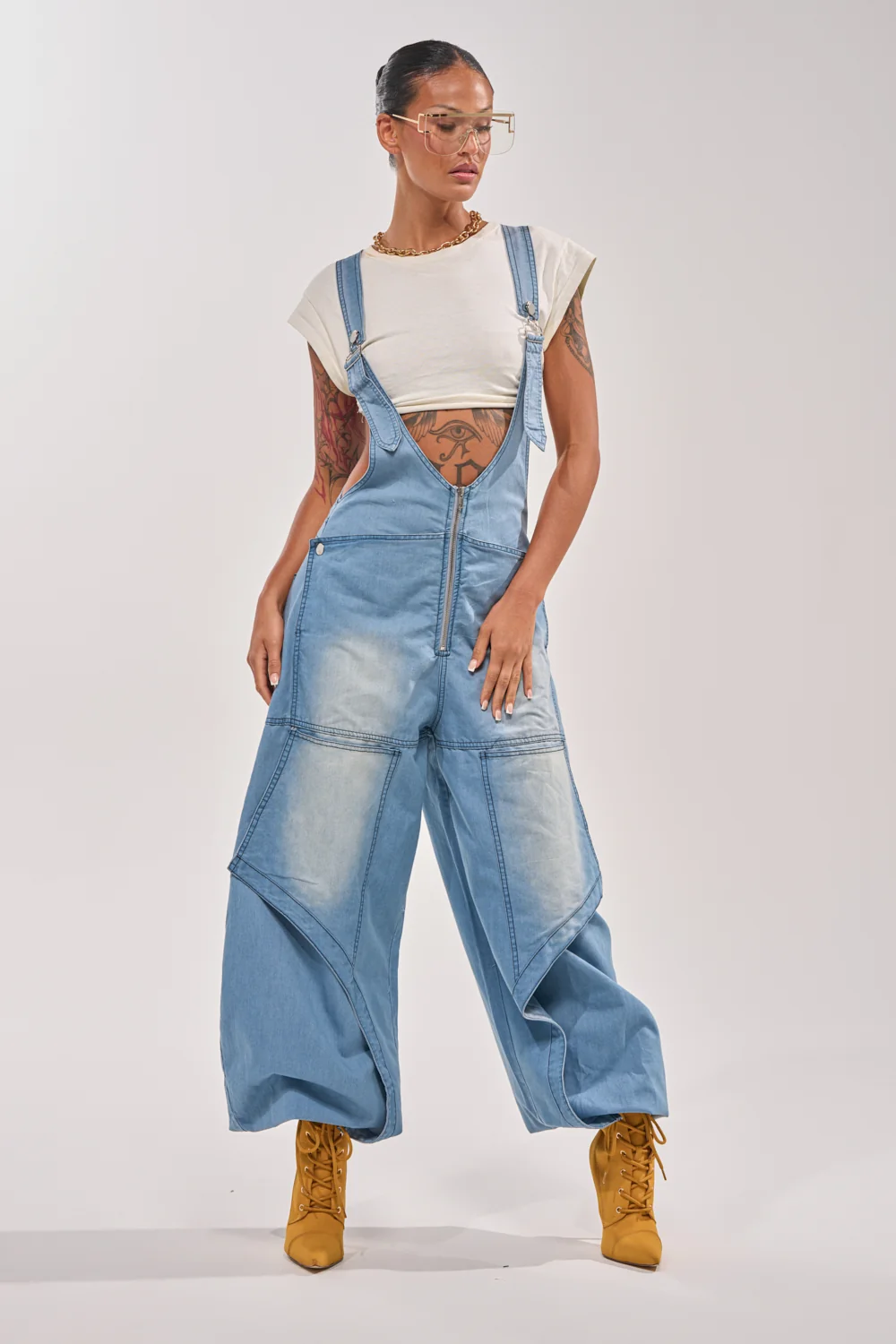 OUT TO PLAY DENIM OVERALL JUMPSUIT - Akira Store