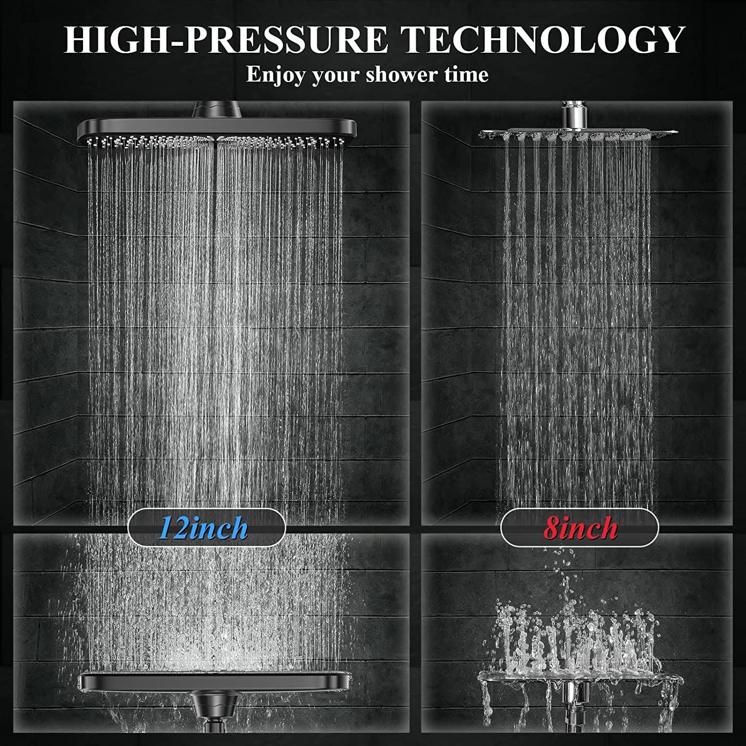 5-Setting High Pressure Shower Head, 12 inch Rain Shower Head with Handheld and Hose,Black