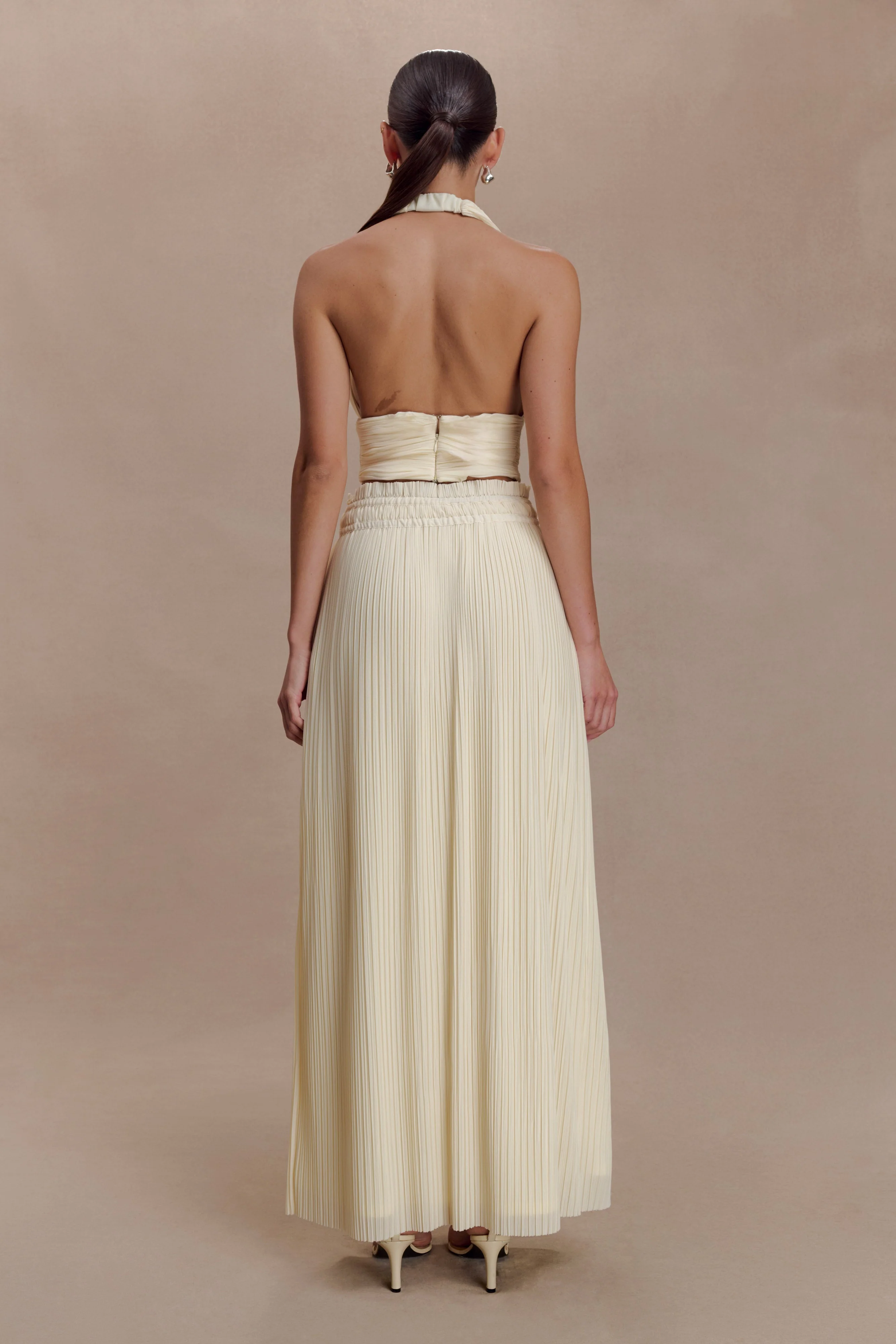 Amaris Gathered Plisse Maxi Skirt - Lemon
