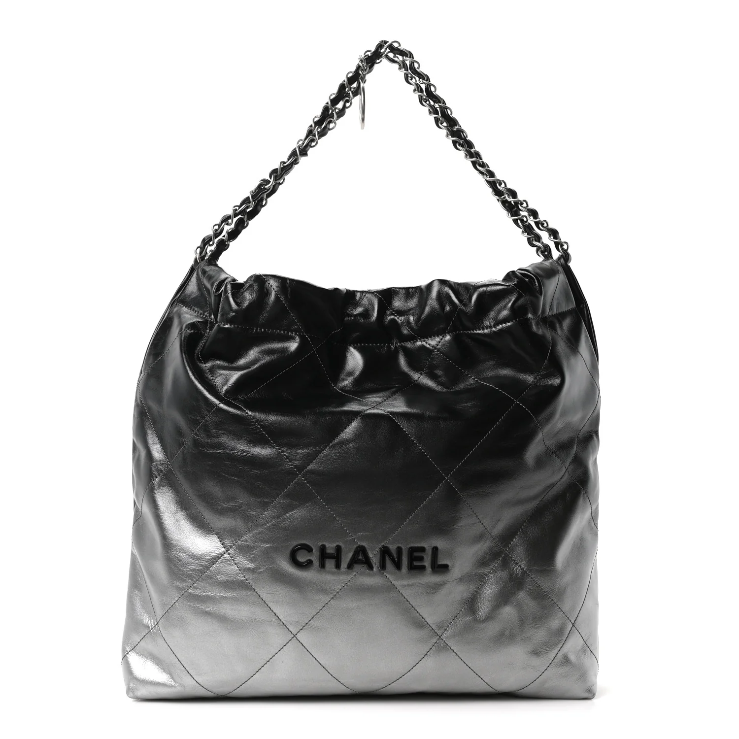 Metallic Shaded Calfskin Quilted Chanel 22 Black Silver