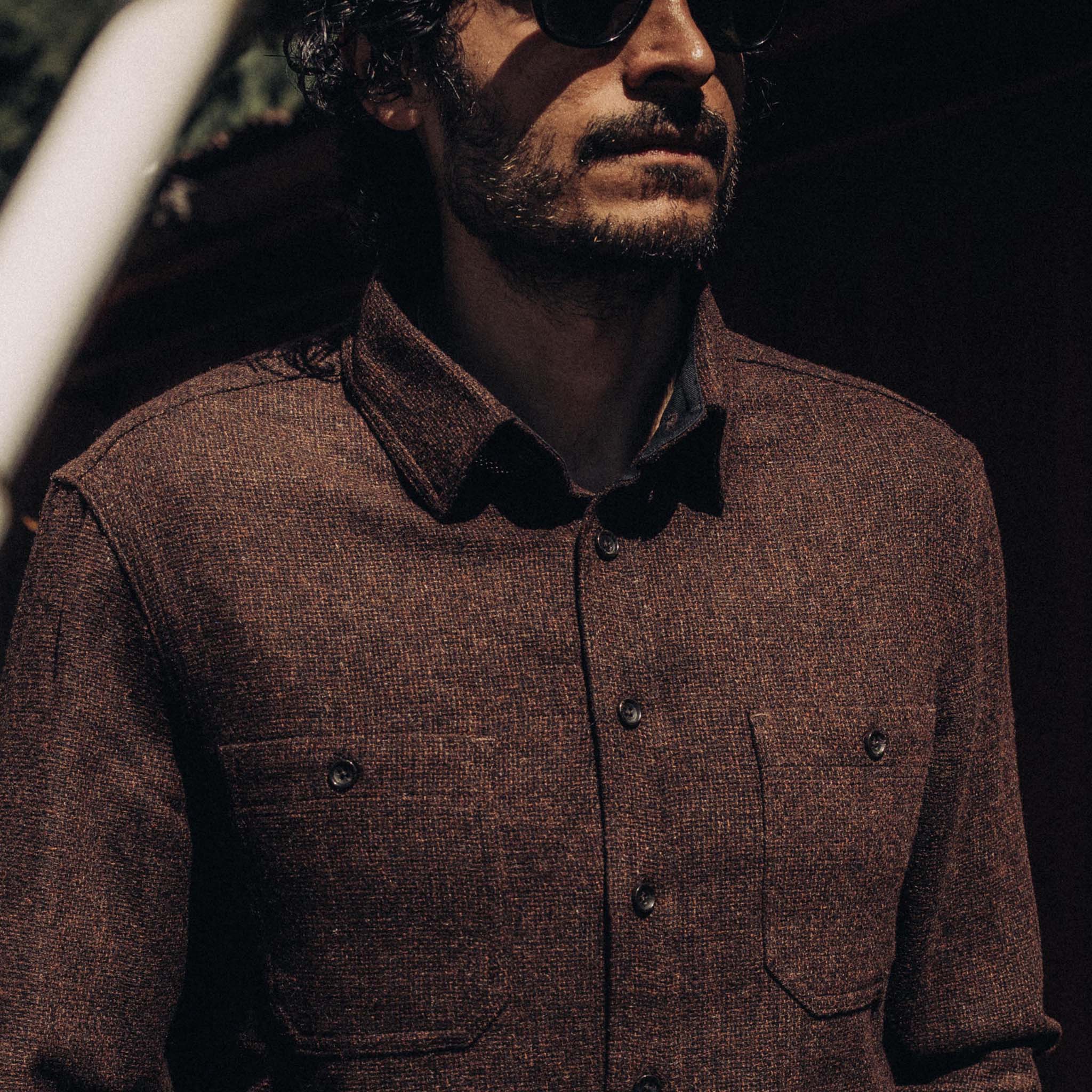 Chemise de service en laine mélangée gingembre