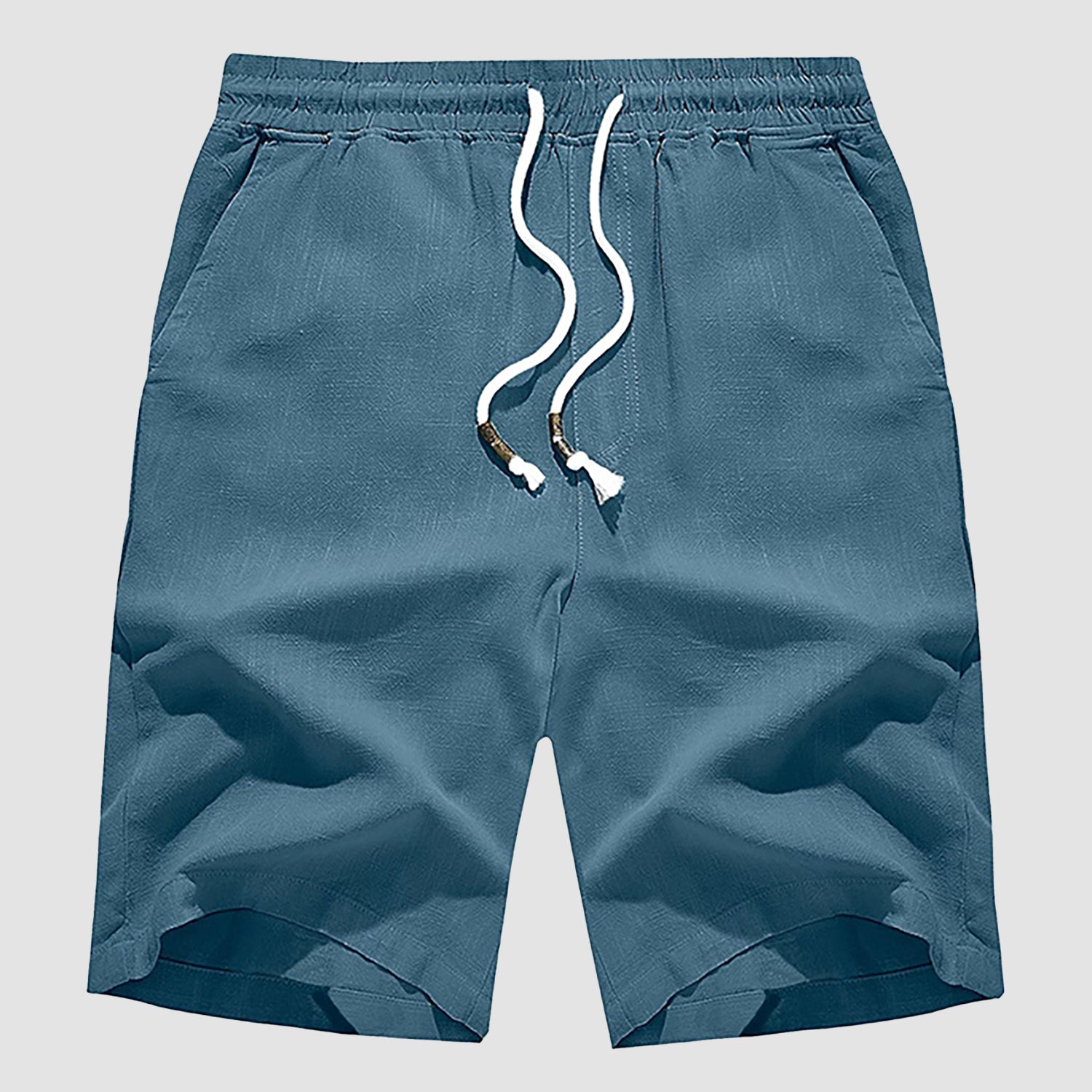 Short homme en lin et coton, couleur unie, taille élastiquée avec cordon de serrage.