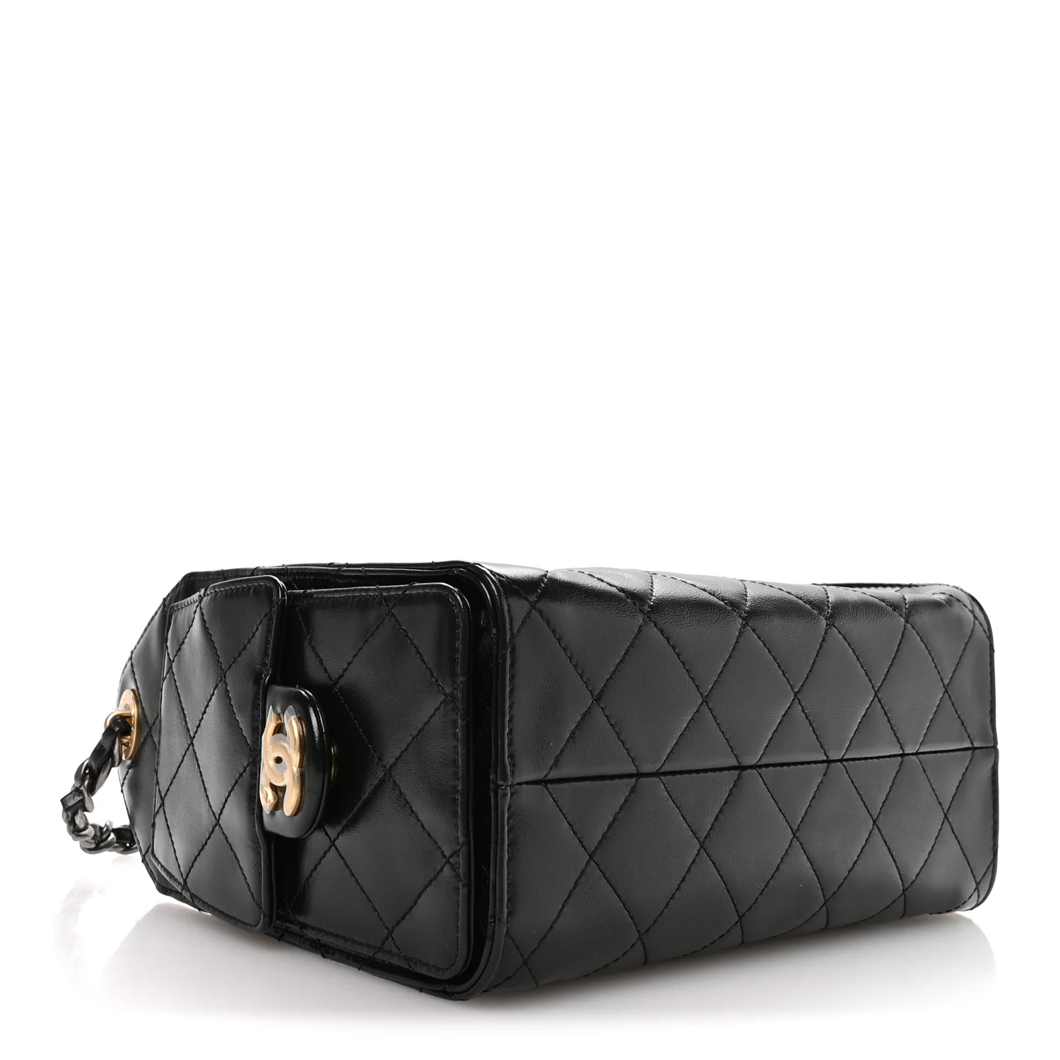 Shiny Crumpled Calfskin Quilted Mini Chanel 25 Handbag Black
