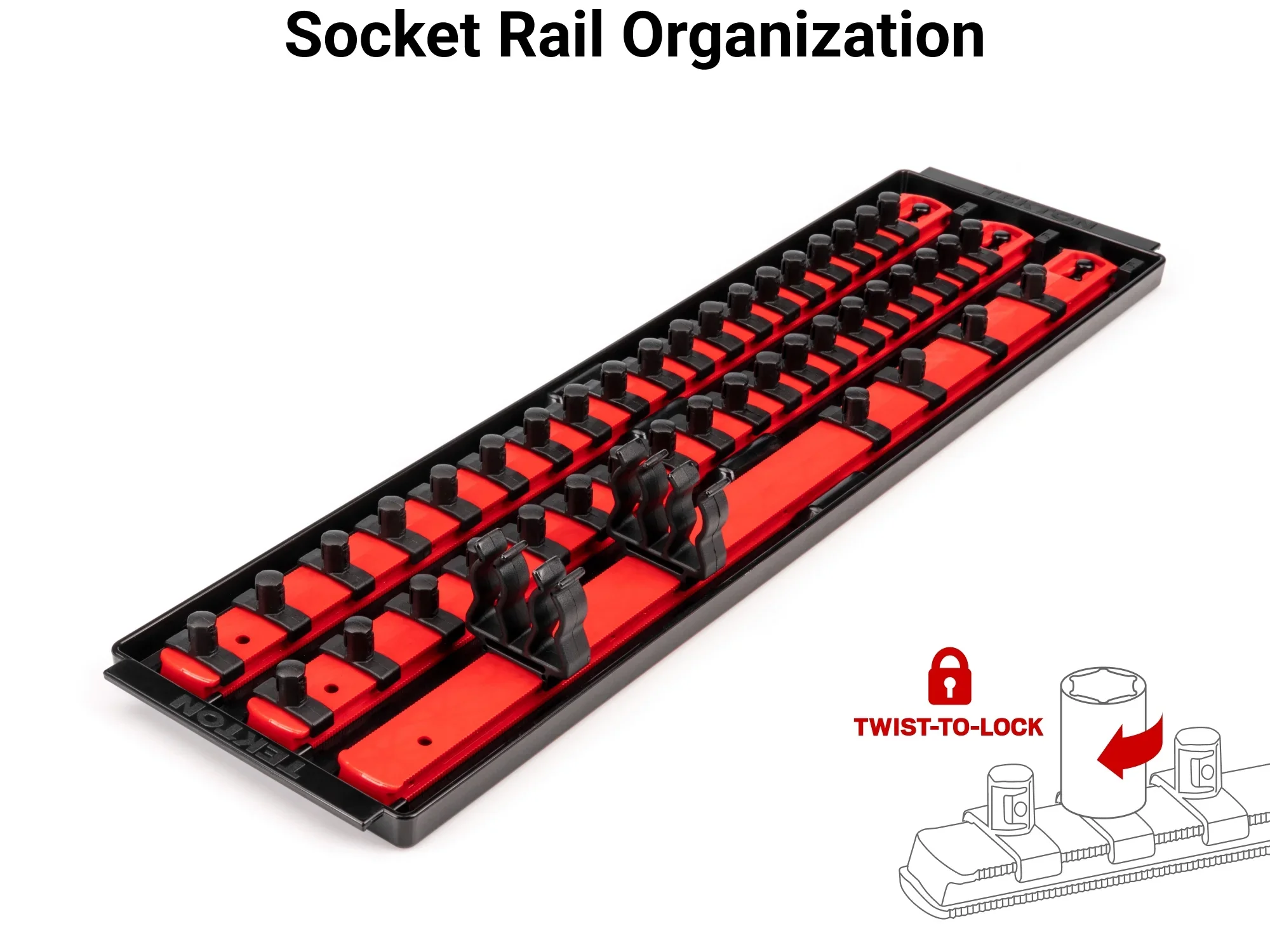 TEKTON 3/8 Inch Drive 12-Point Socket and Ratchet Set with Rails, 44-Piece (6-24 mm) | SKT13202