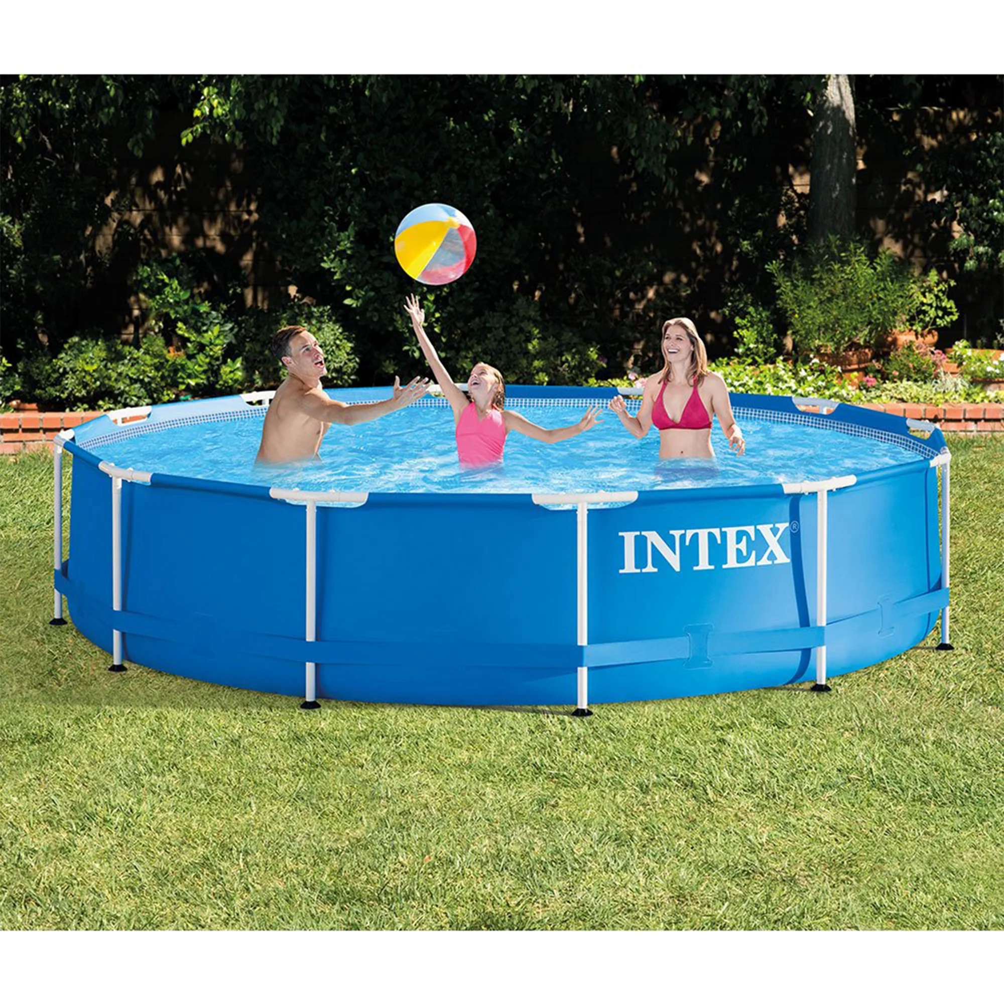 INTEX Round Metal Frame 8ft x 20in Above Ground Swimming Pool Set, Blue