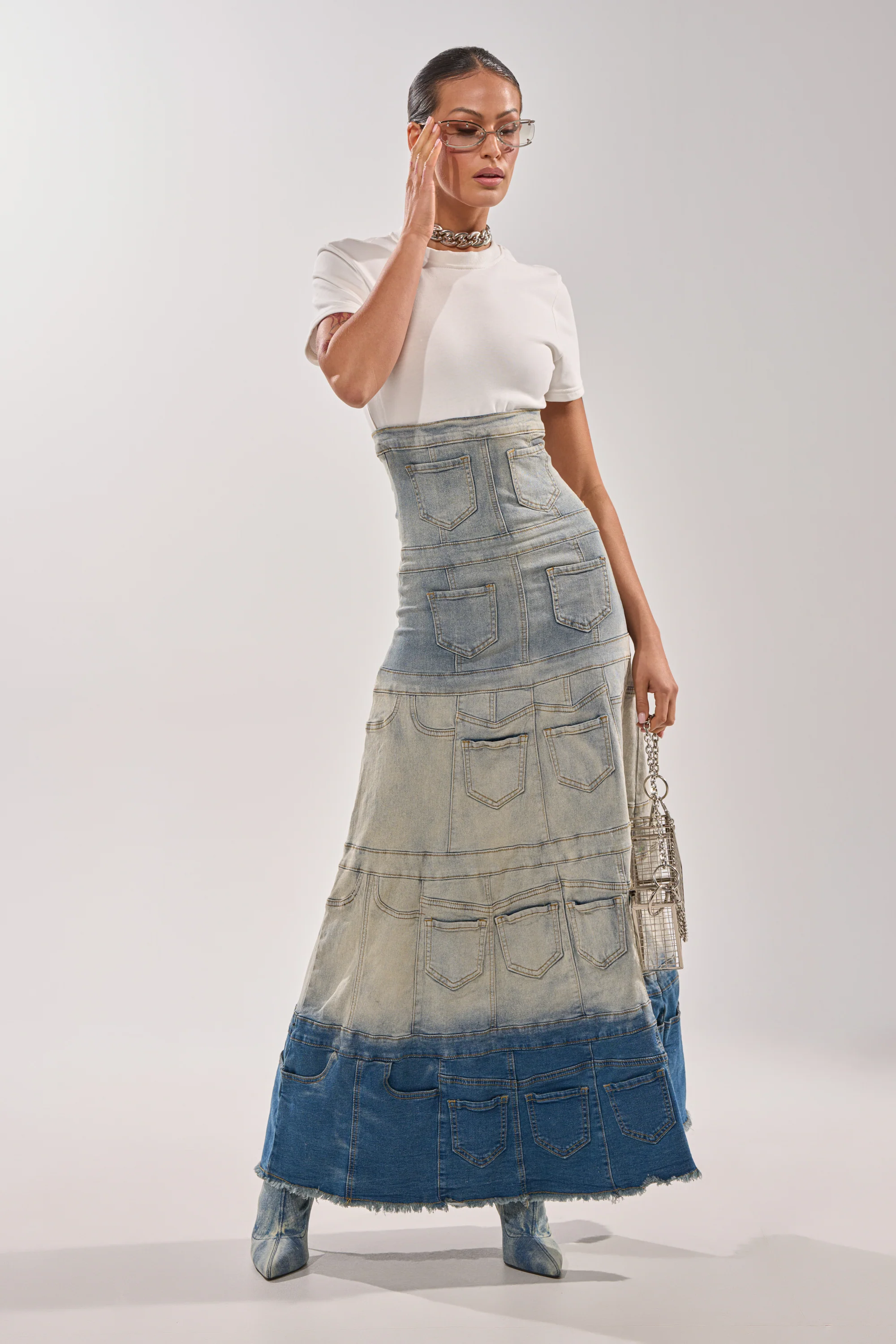 DENIM ON DENIM LAYERED MAXI DRESS - Akira Store
