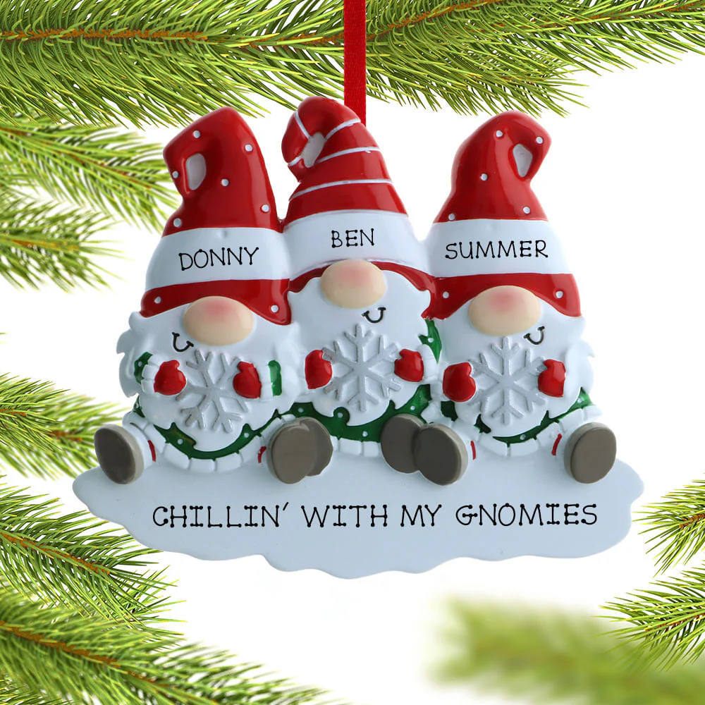 Gnome Family Personalized Ornament - 2, 3, 4, 5, 6 Family Members