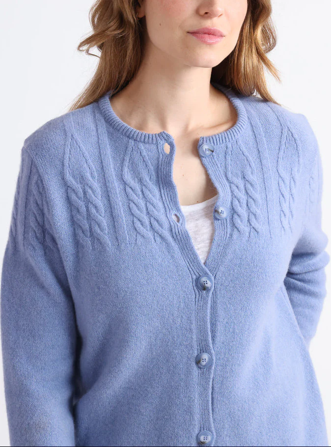 Cardigan femme laine mérinos bleu