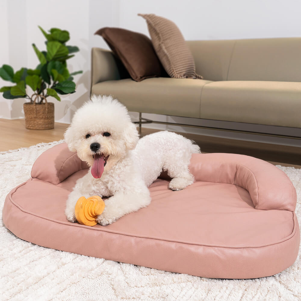 Canapé de luxe en similicuir, lit orthopédique pour chien résistant aux griffures