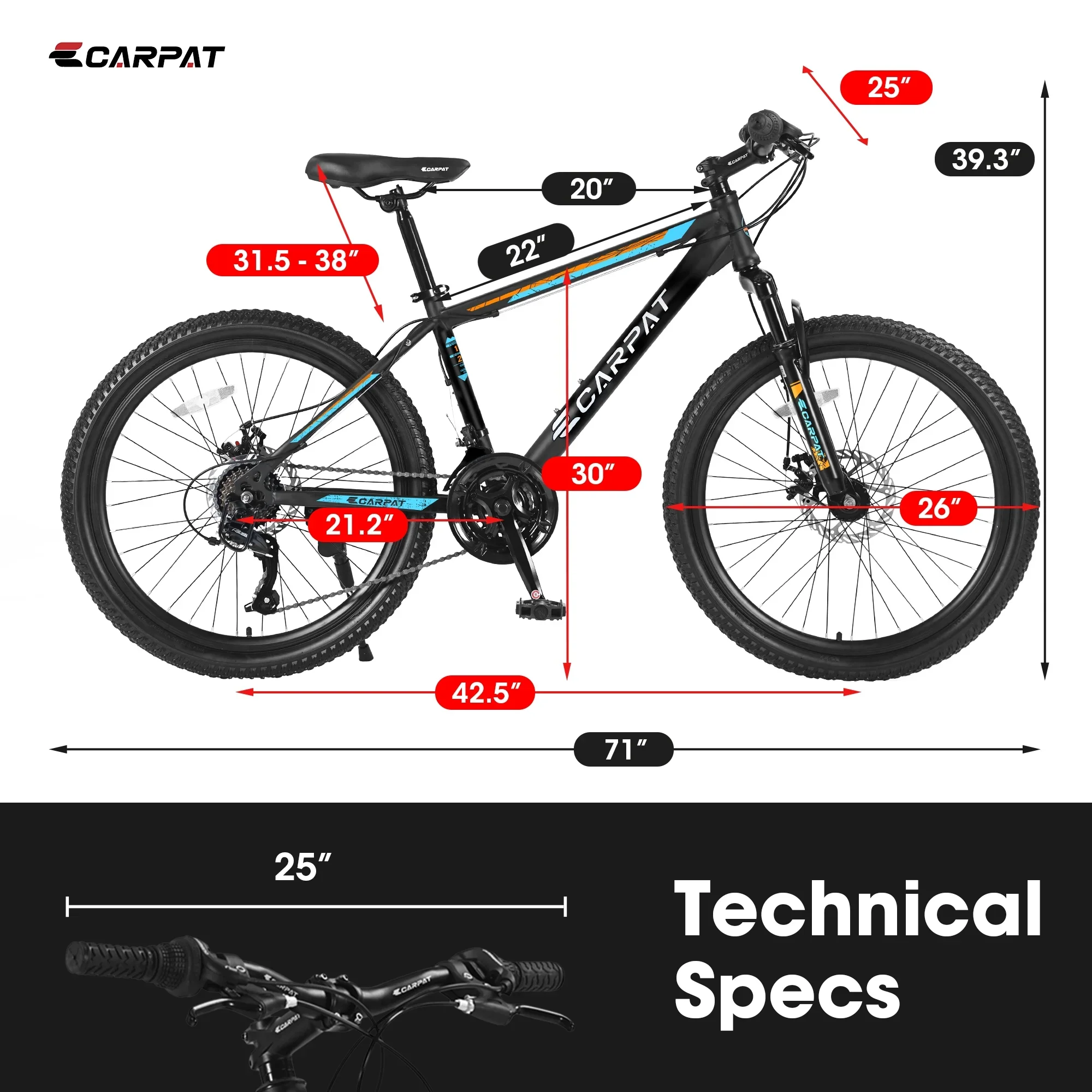 Ambifirner 26 Inch Mountain Bike, 21-Speed/High-Carbon Steel/Carbon Frame, Mechanical Disc Brakes , Adjustable Ergonomic Seat Bycycle for Men Women Adult, Quick Assembly in 20 Minutes