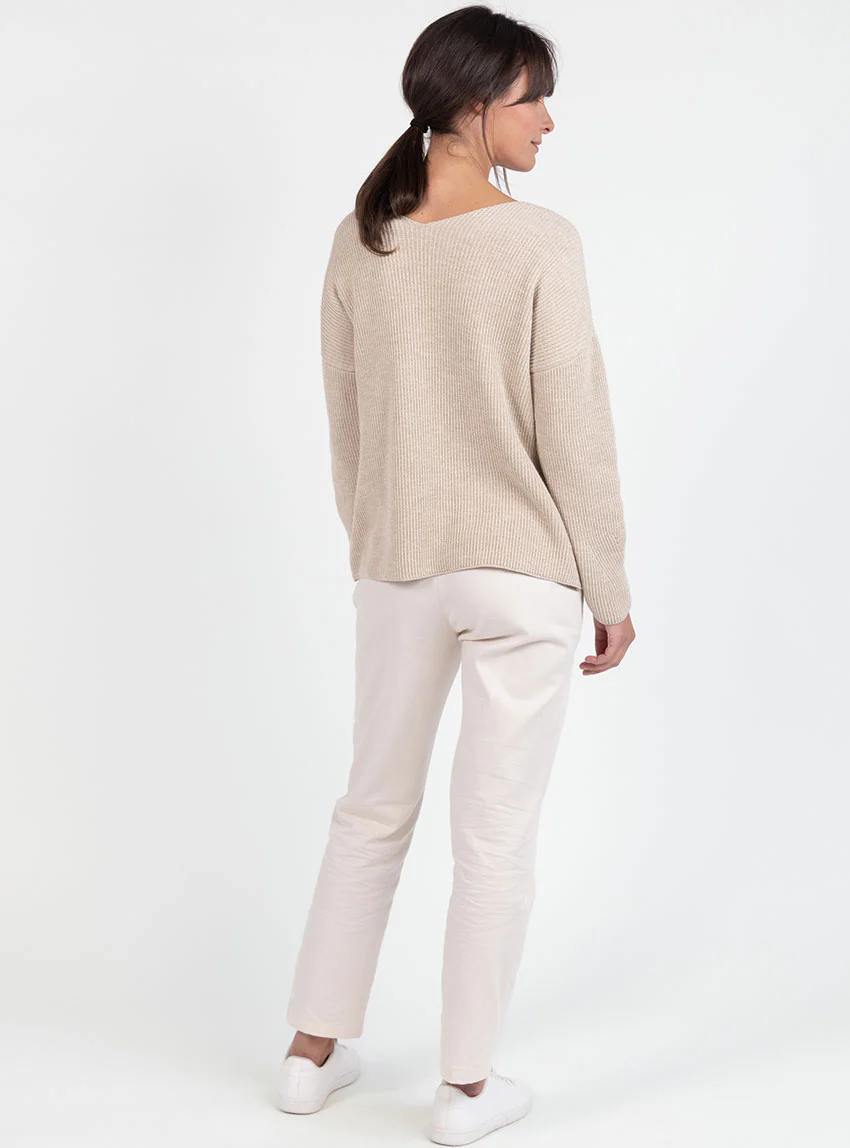 Pull femme maille ajourée coton beige lin