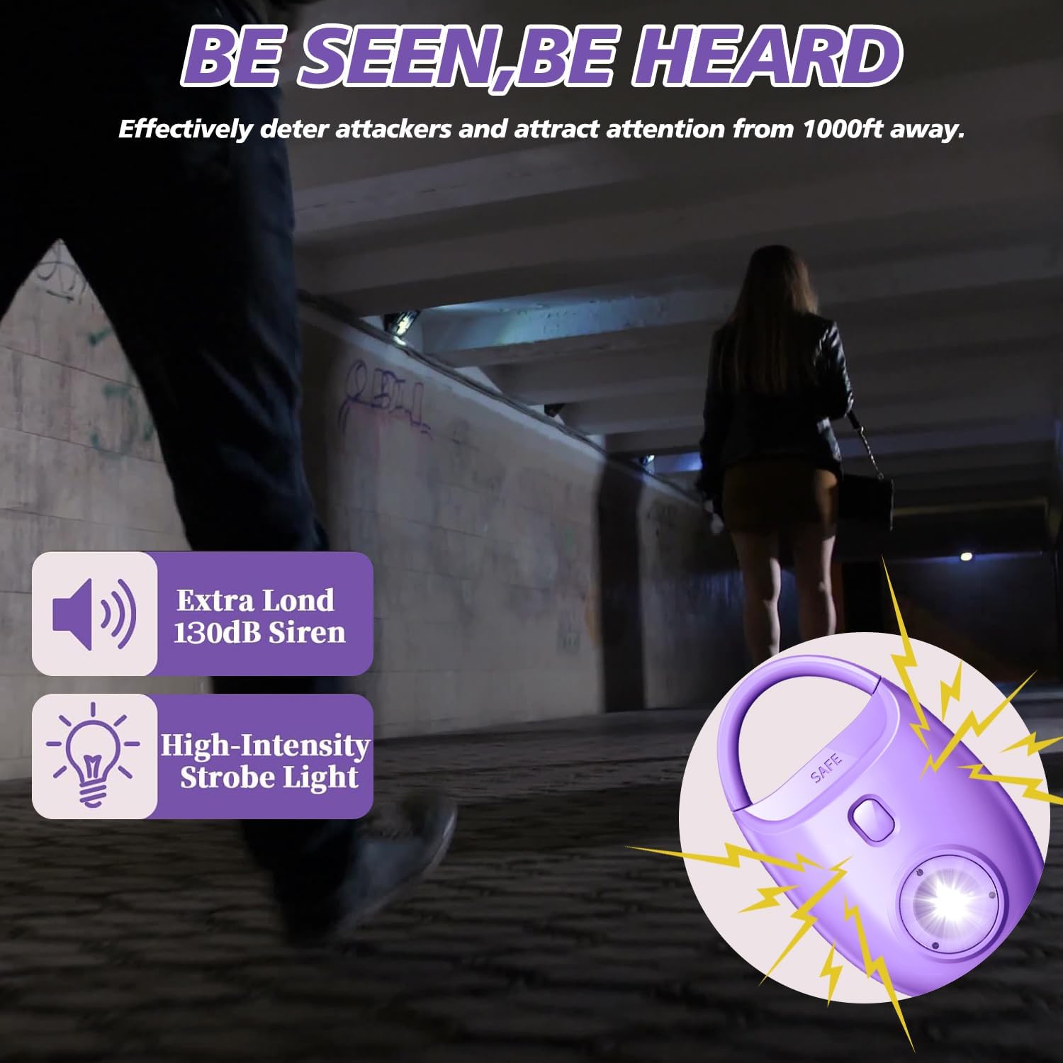 Personal Safety Alarm for Women – 130dB Loud Emergency Siren, Self Defense Keychain with LED Strobe Light, Safe Sound for Children, Girls, Students