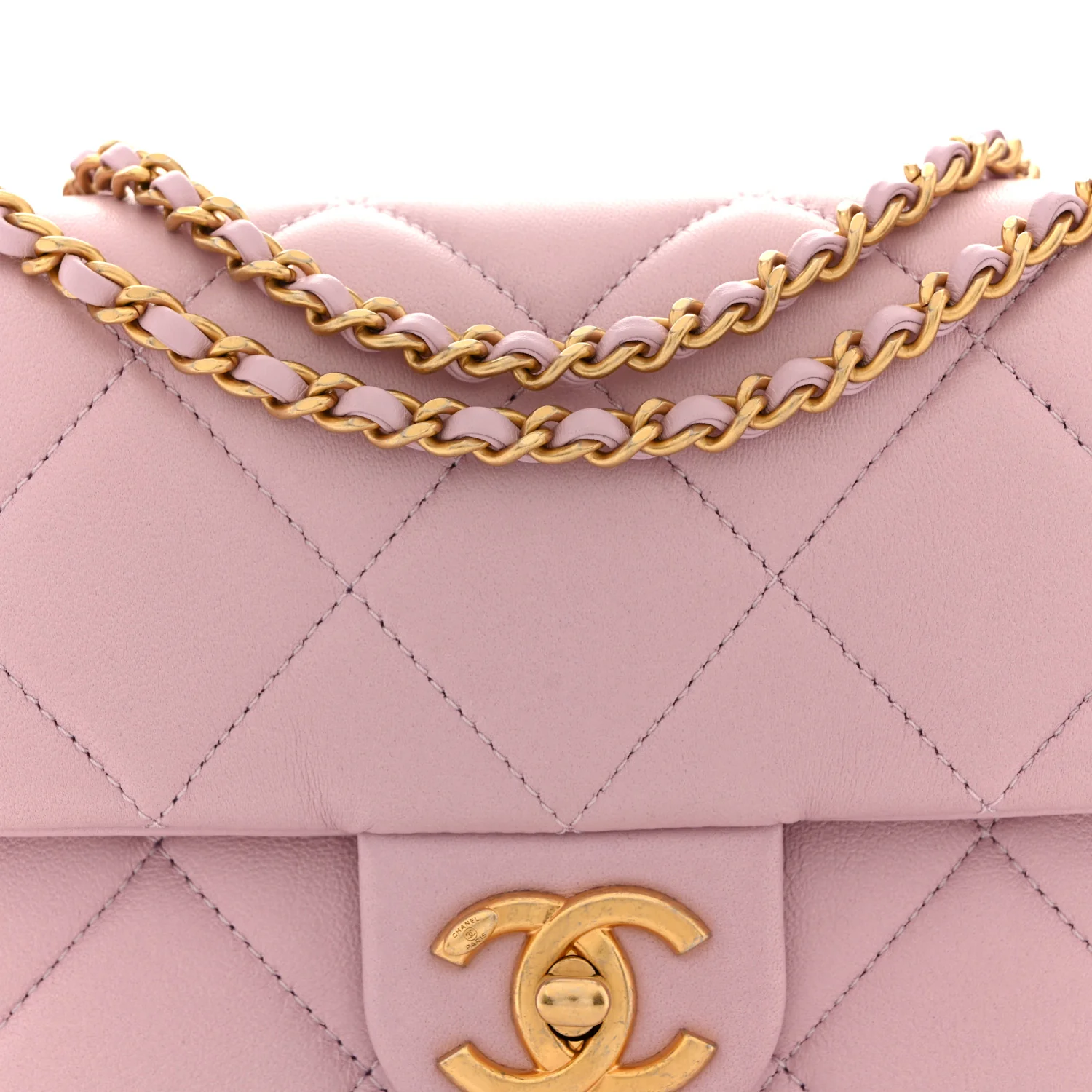 Lambskin Quilted Pearl Small Flap Light Purple
