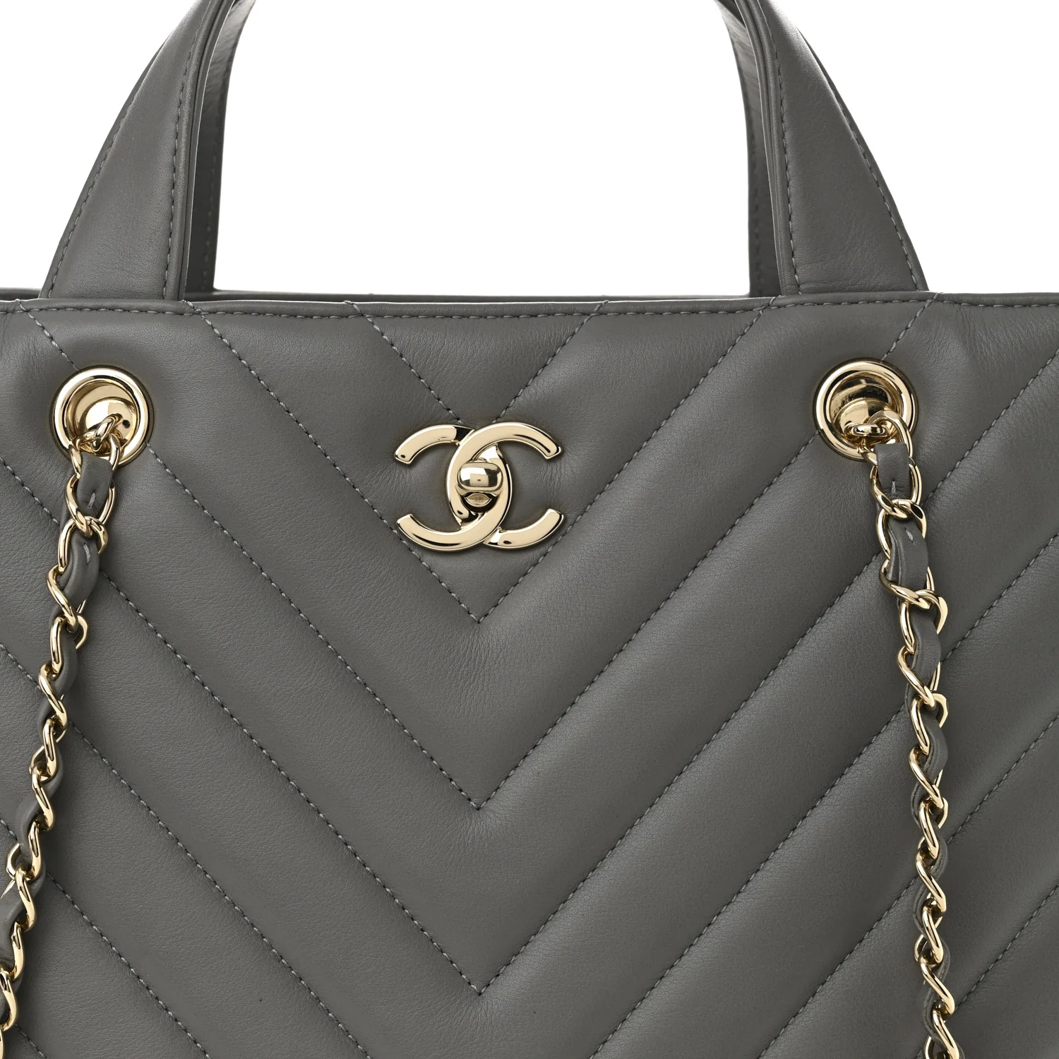 Calfskin Chevron Quilted Statement Shopping Tote Grey