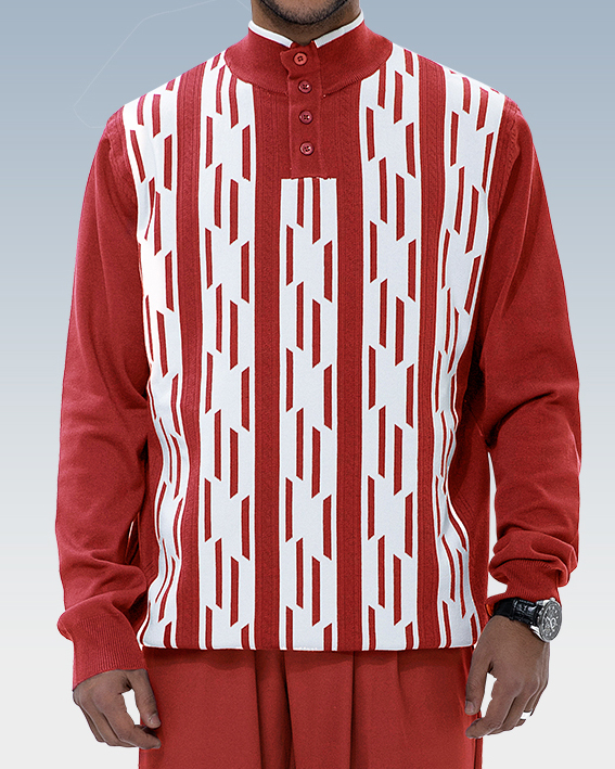 Costume de marche rouge tricoté pour homme, manches longues