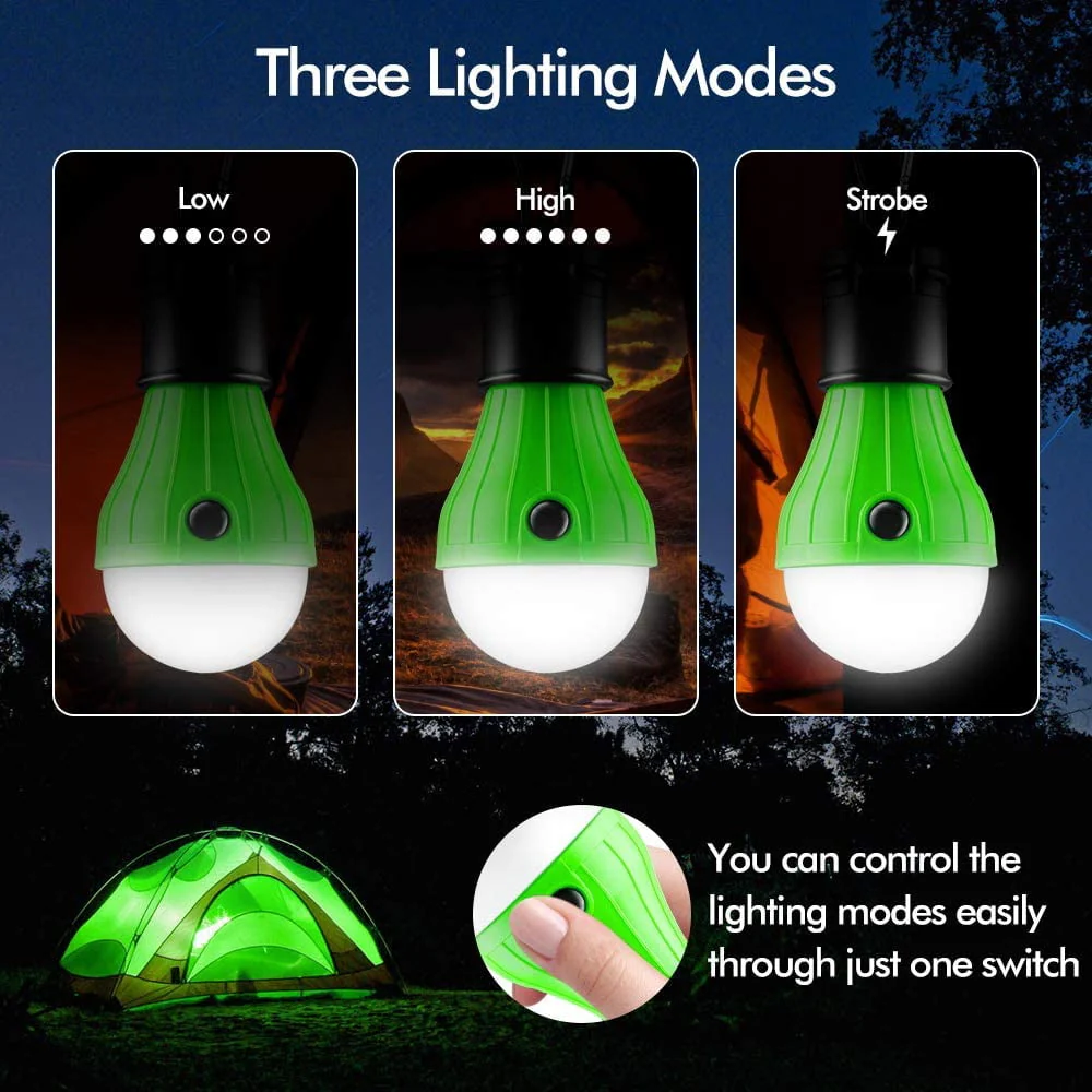 4 Packs LED Camping Light Bulbs Tent Lamp with Clip Hook, Portable Hanging Lantern Battery Powered Emergency Light, Mini Camper Light