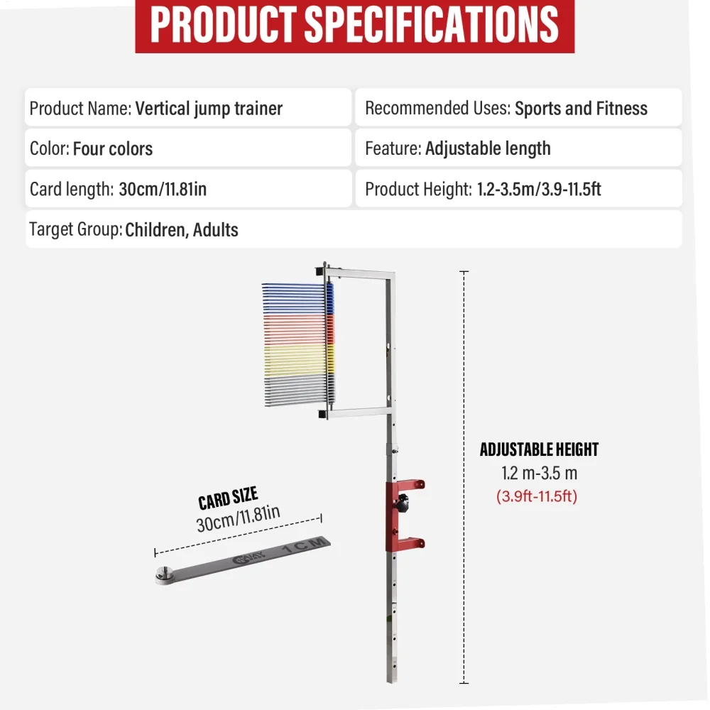 Vertical Jump Tester | Vertical Jump Measurement Tool | 3.9 - 11.5ft Adjustable Vertical Jump Trainer | Wall Mounted Jump Height Measurement Pole | Basketball for Adults & Teenagers Training