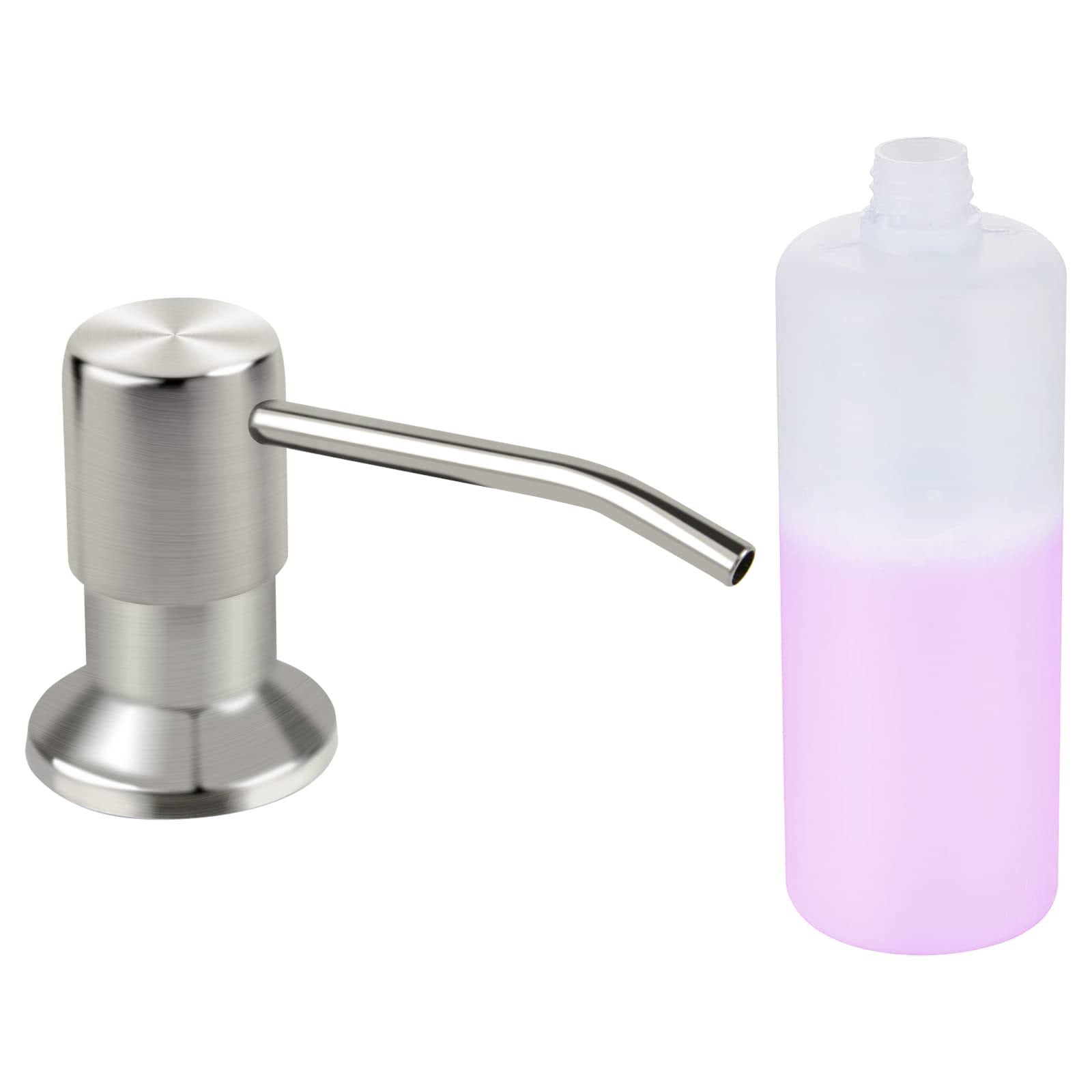 yofocoo Soap Dispenser for Kitchen Sink, Brushed Nickel Built in Sink Soap Dispenser, Stainless Steel Kitchen Soap Pump Head with Bottle