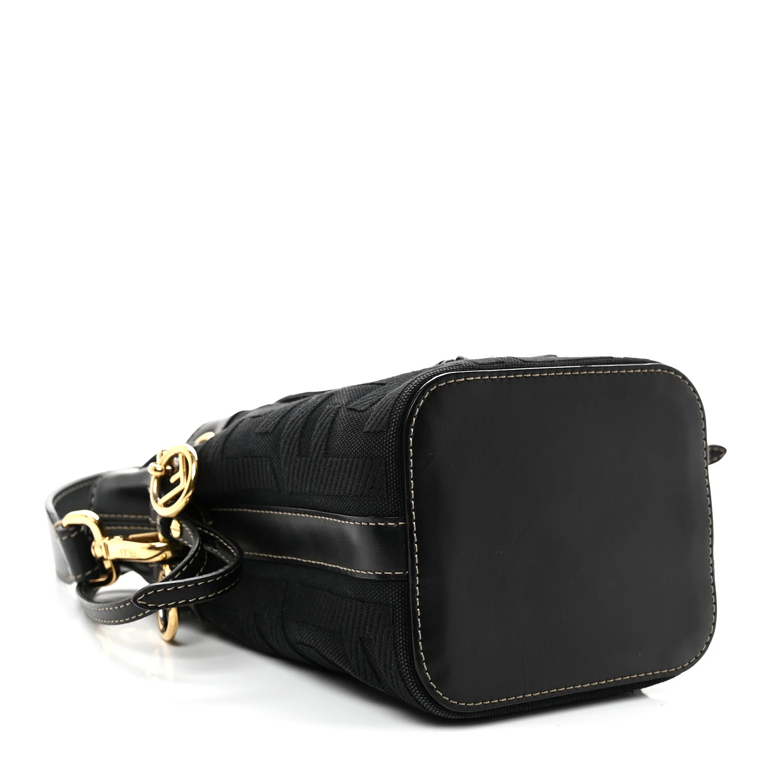 Canvas Vitello King F is Fendi FF Embroidered Mini Mon Tresor Bucket Bag Black
