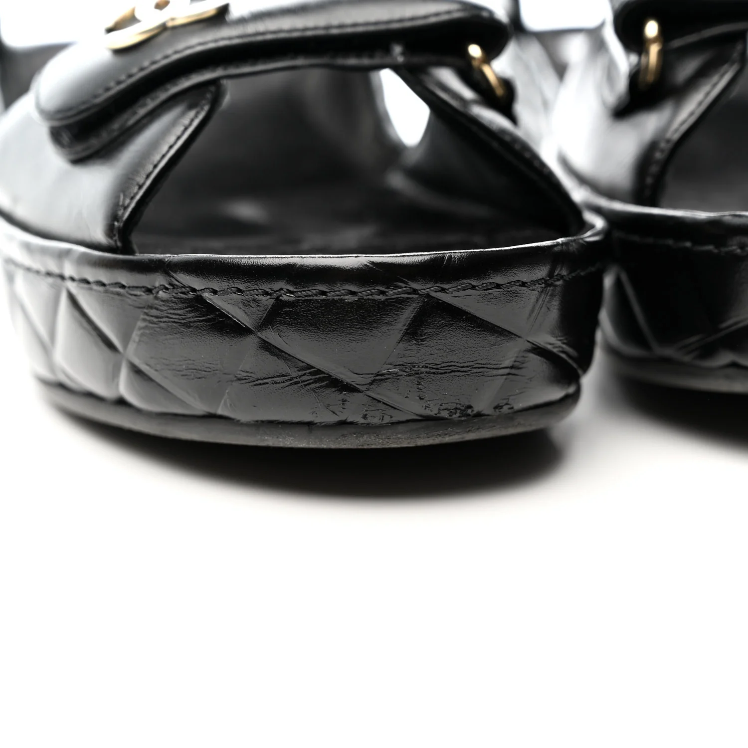 Shiny Calfskin Logo Platform Sandals 39 Black