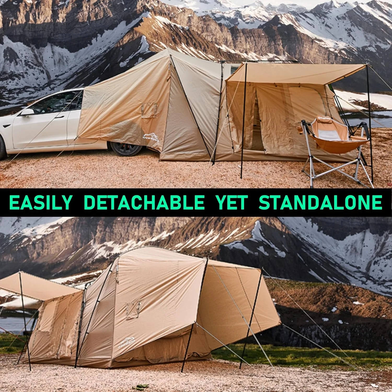Actent for Tesla Model 3&Y, Pop - up SUV Tent W. Awning for Car Camping, Connects to Tesla Tailgate for Air - Conditioning, Sleeps 6 Adults, 10'X8.2' - Desert Sand
