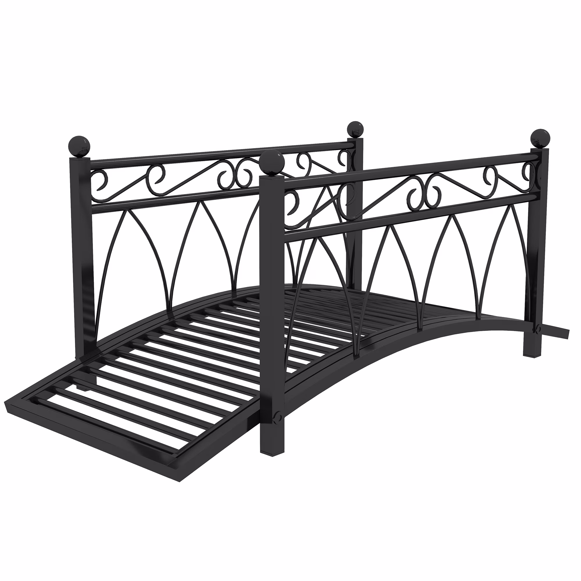 Homiyad 3.3' Metal Garden Bridge with Safety Siderails Weather-Resistant Black Vintage Style Zen Bridge| Aosom.com