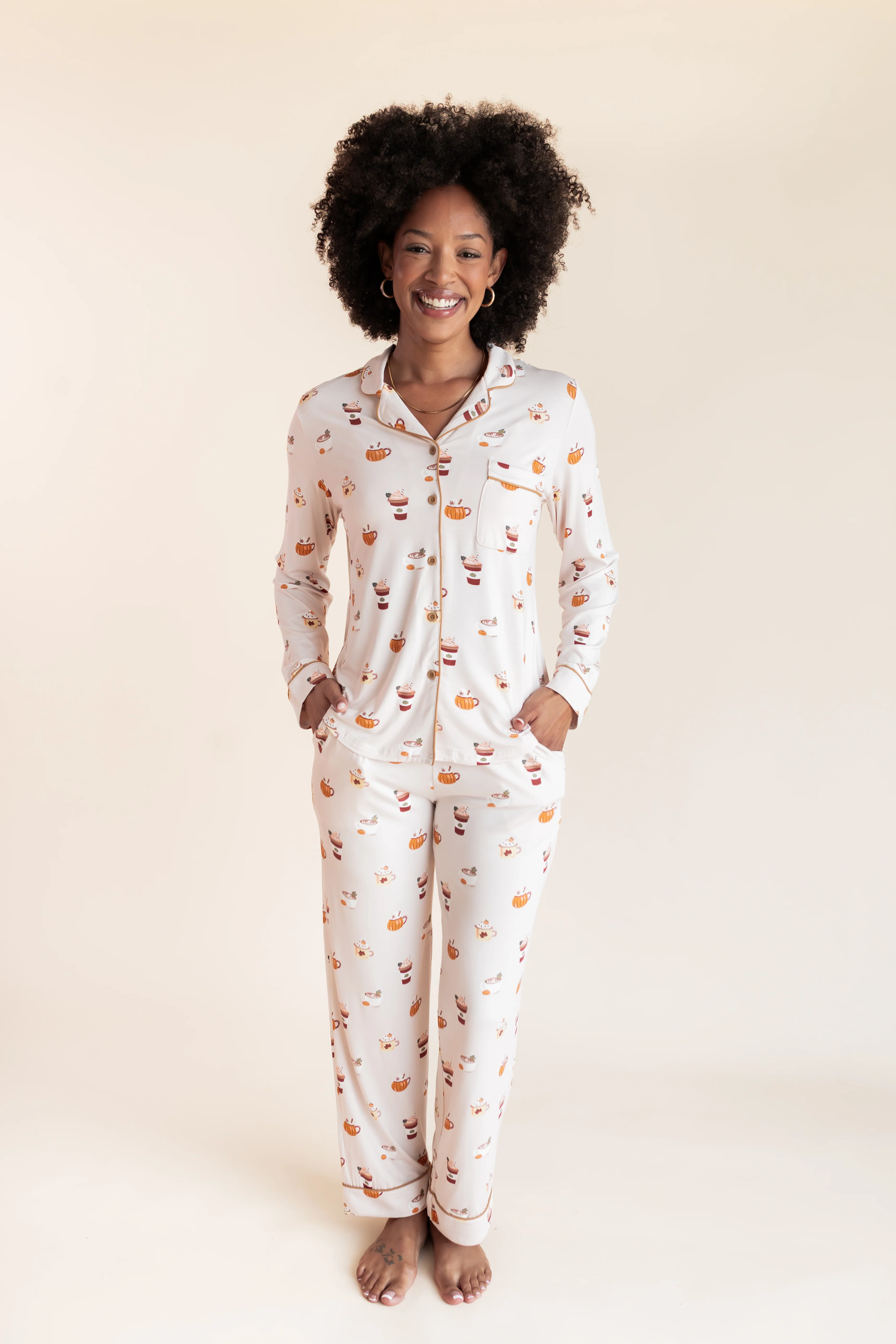 Long-Sleeved Women's Pajama Set in Pumpkin Spice Latte