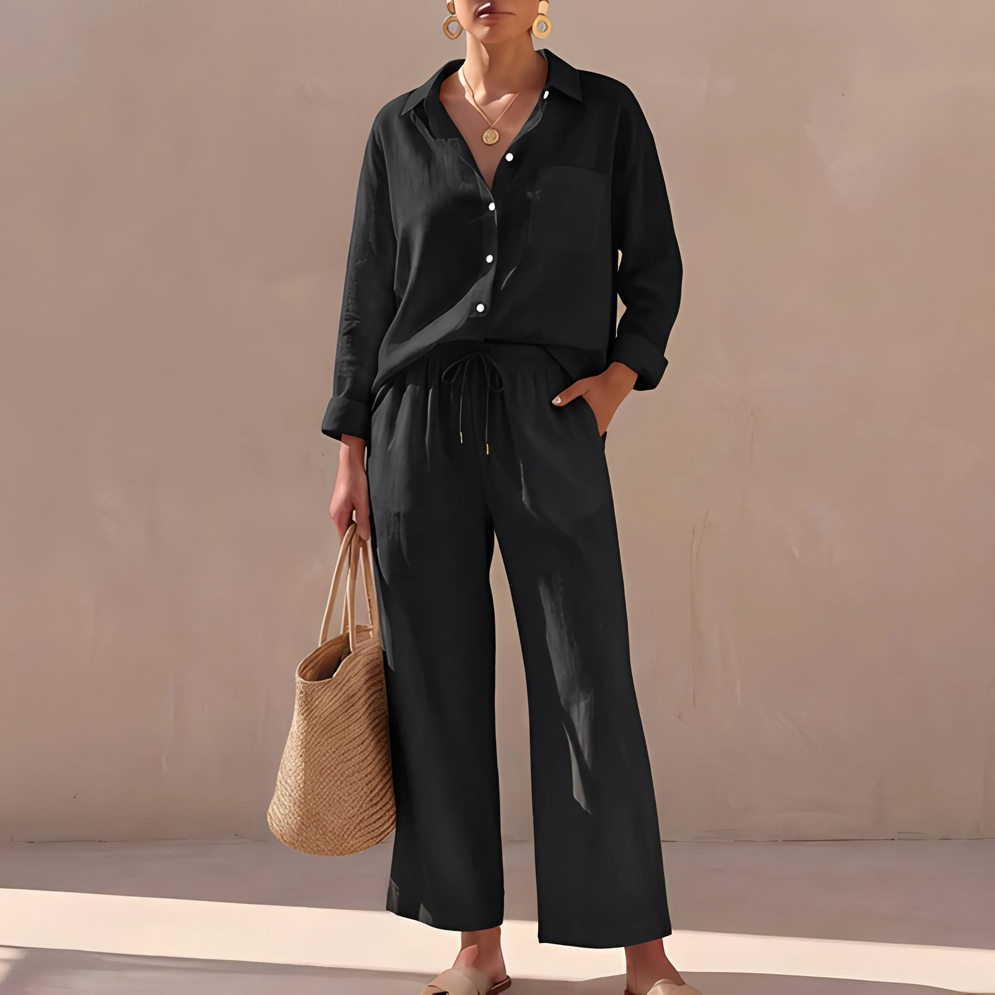 Genzel - Ensemble chemise boutonnée et pantalon pour femme