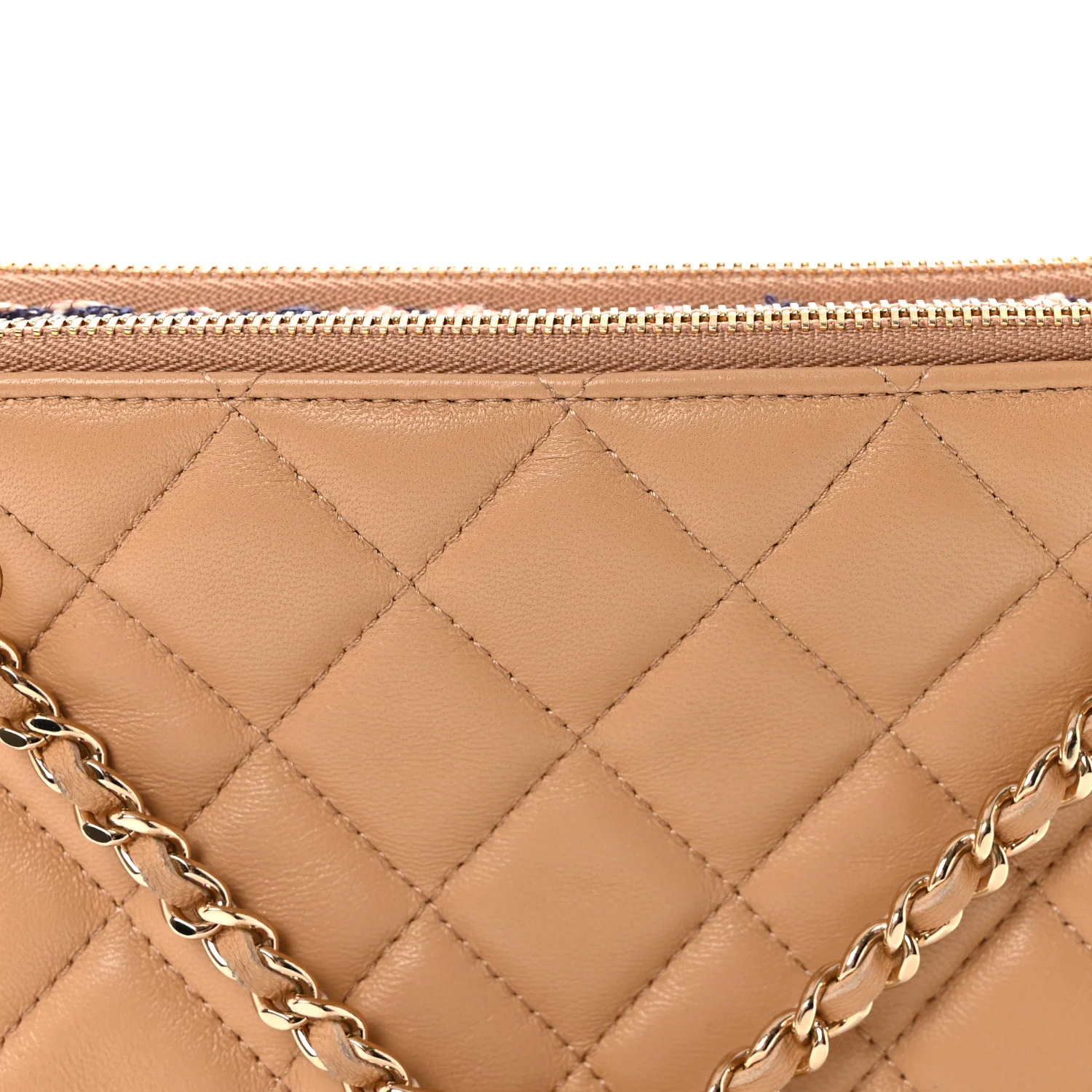 Tweed Lambskin Quilted Pouch Beige Multicolor