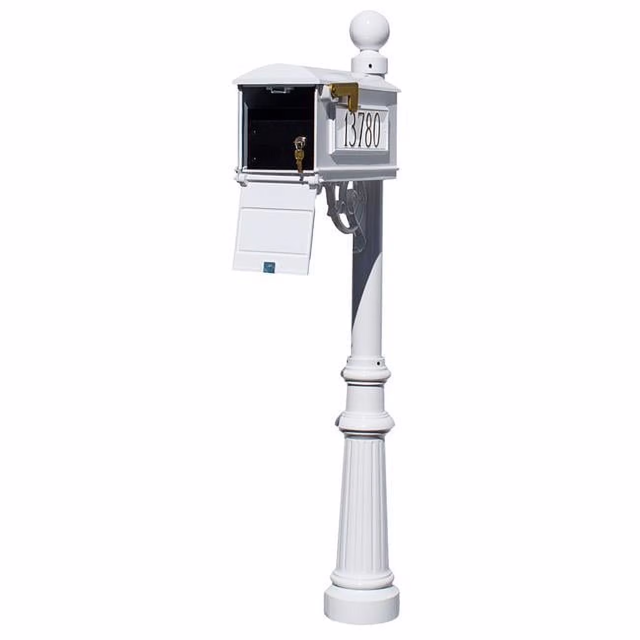 LMC-LKIT-804-BZ Mailbox Locking Insert Post System with Fluted Base, Ball Finial 3 Cast Plates Bronze(Bronze) - Image 3