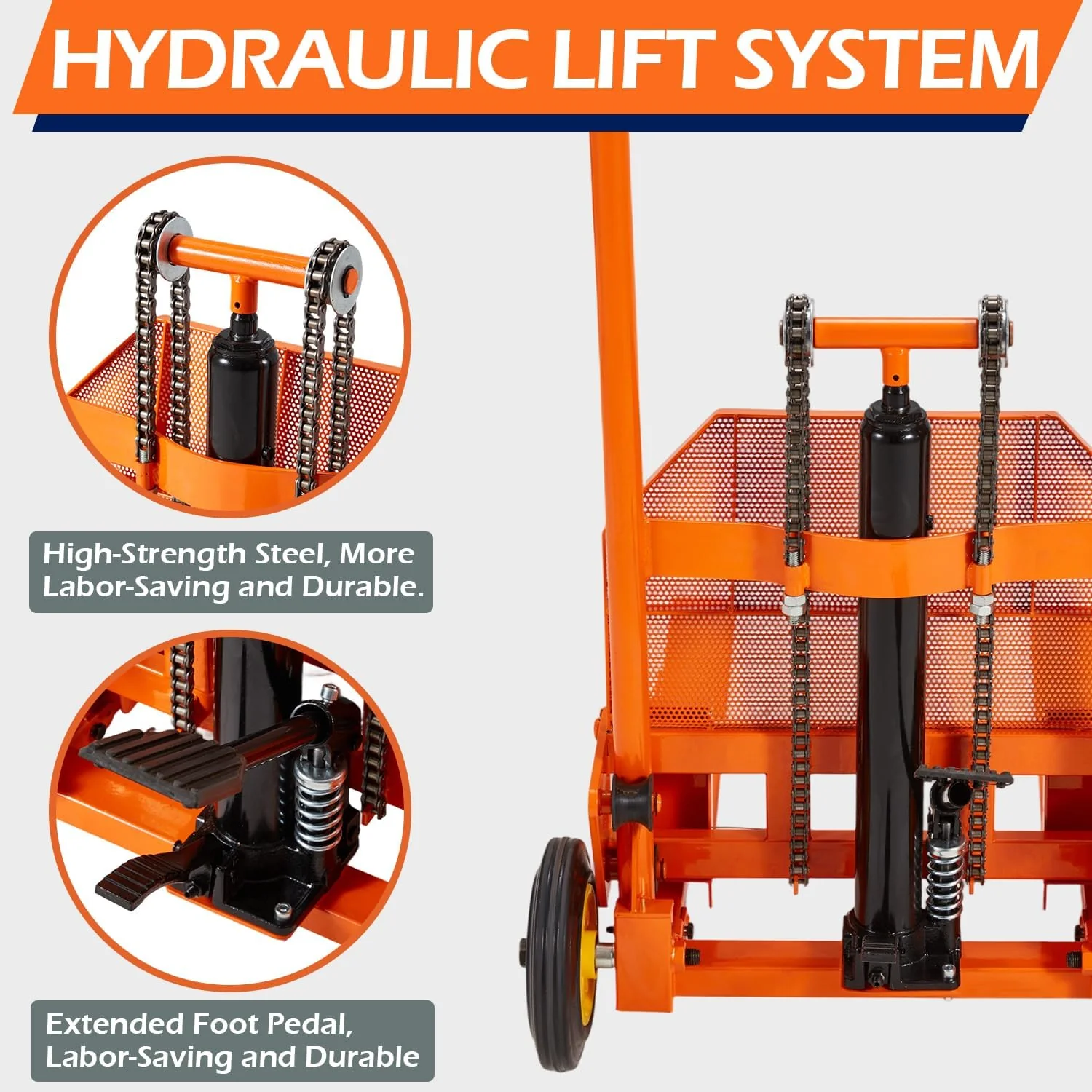 AECOJOY Material Lift Winch Stacker, Hydraulic Lift Table Cart 500 Lbs Capacity, Pallet Truck Jack with Lockable Swivel Casters