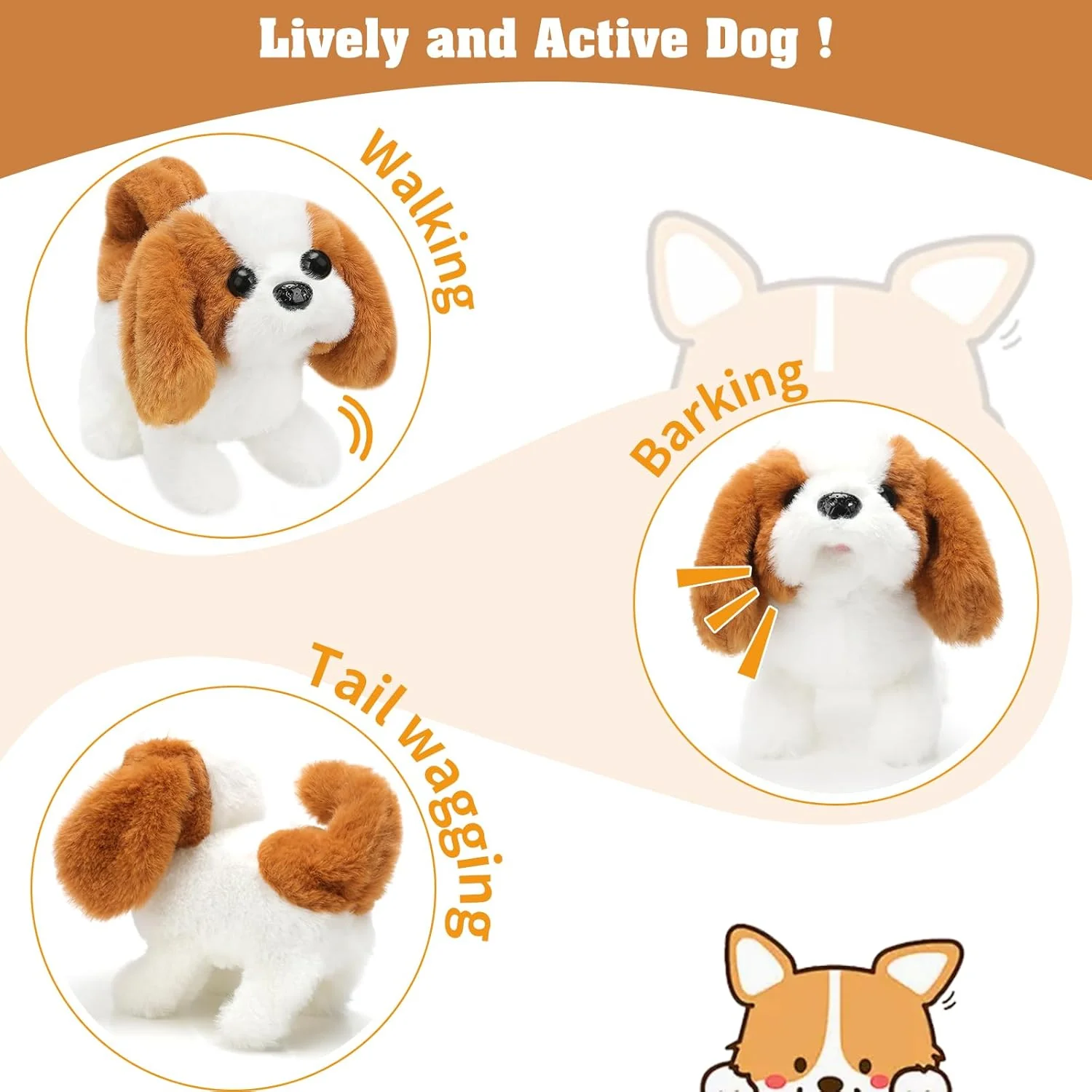 Plush Saint Bernard Toy Puppy Electronic Interactive Dog - Walking, Barking, Tail Wagging