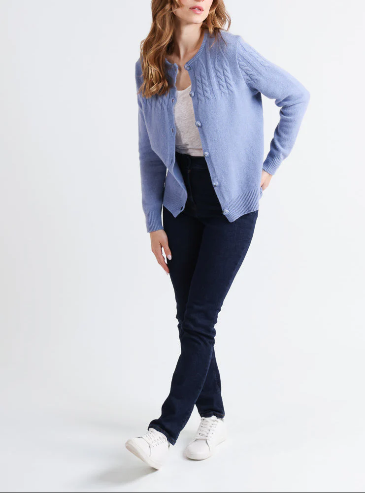 Cardigan femme laine mérinos bleu