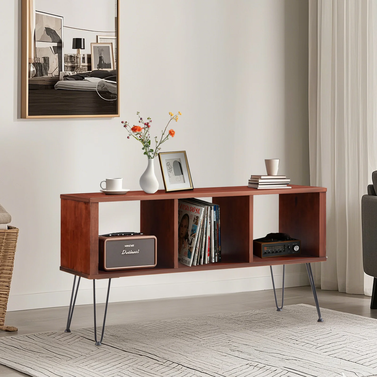 AECOJOY Walnut Vinyl Record Player Stand, Holds Up to 320 Albums, Audio-Visual Shelving
