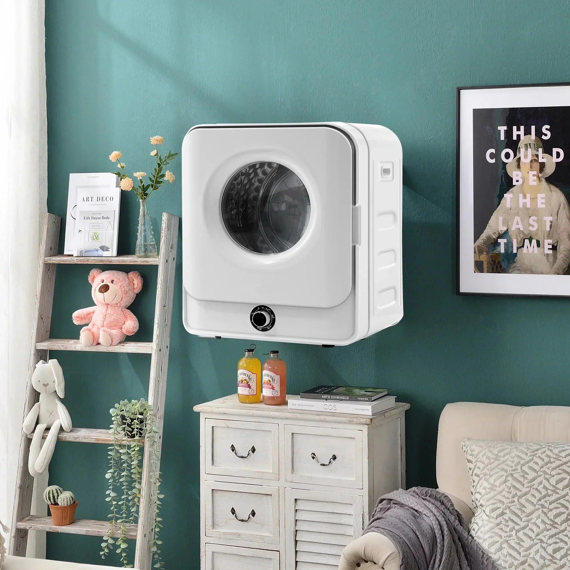1.95 Cu.ft Front Load Clothes Dryer, Portable Compact Dryer 830W, 5 Drying Modes, Stainless Steel Drum, with Overheat Protection, Dust Removal, Deodorization and Lint Removal Functions, White