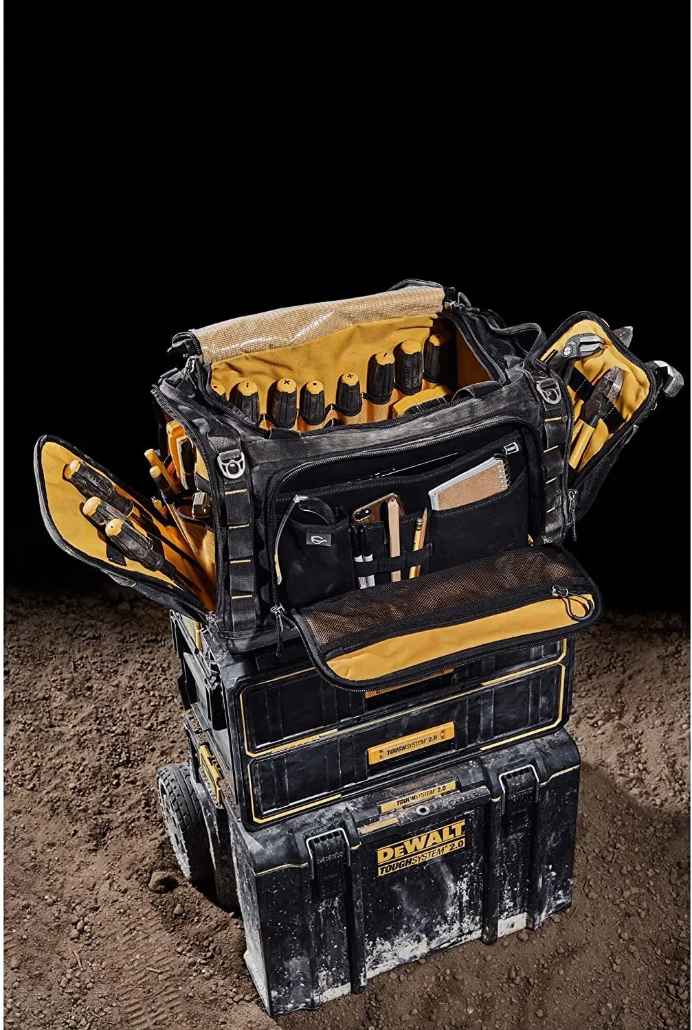 DEWALT Tool Bag 50 Pockets Waterproof Base Vertical Storage, Black
