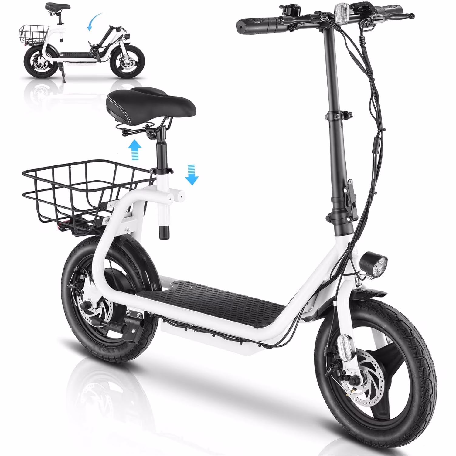350W Electric Scooter with Seat for Adults, 15 Miles Range 20 Mph, 36V 5.2Ah Battery Moped, 14" Big Tire Commuter Electric Bike with Shock Absorbing, Black(Tape riser-350W/Black) - Image 4