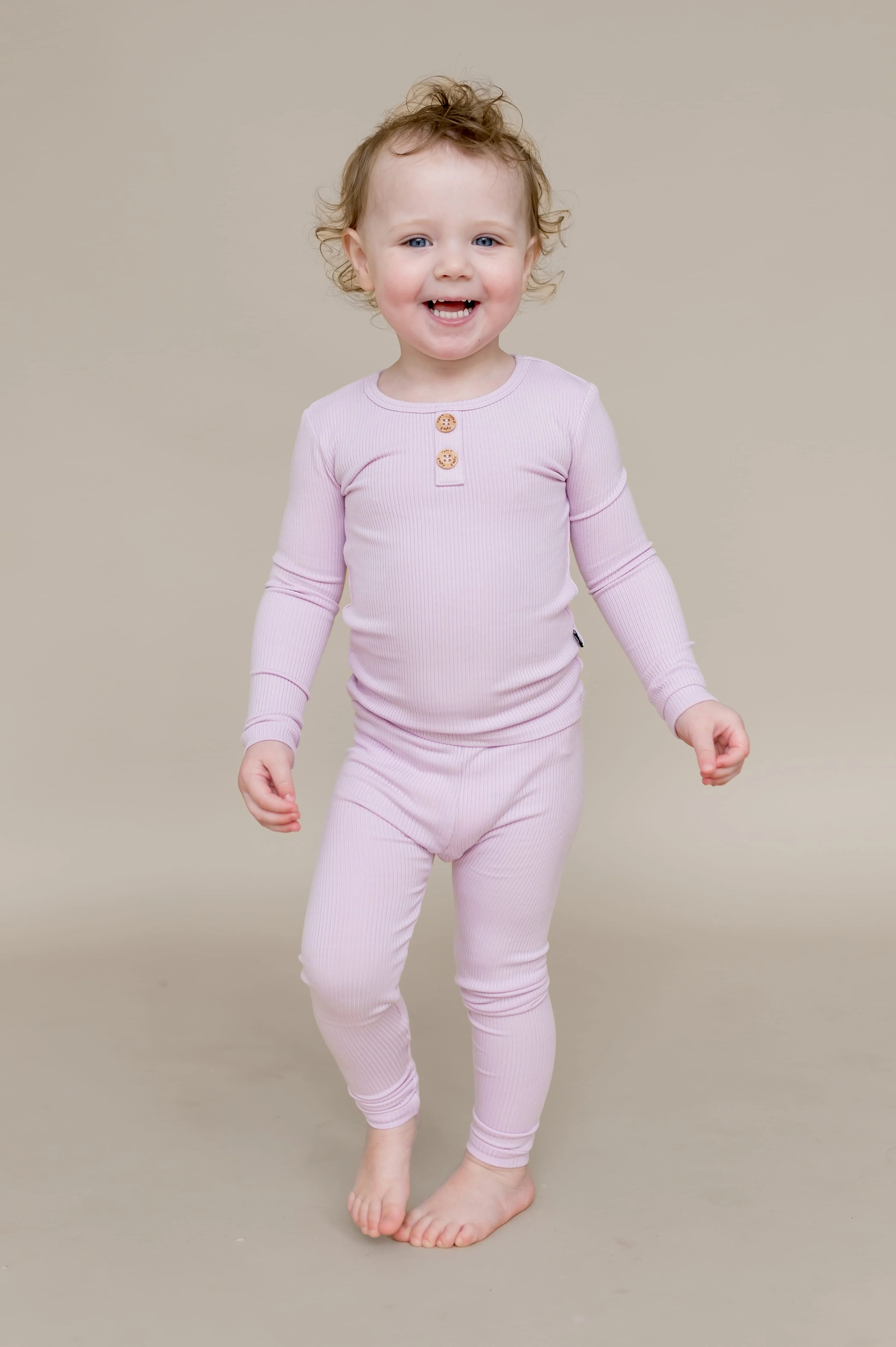 Ribbed Henley Set in Thistle