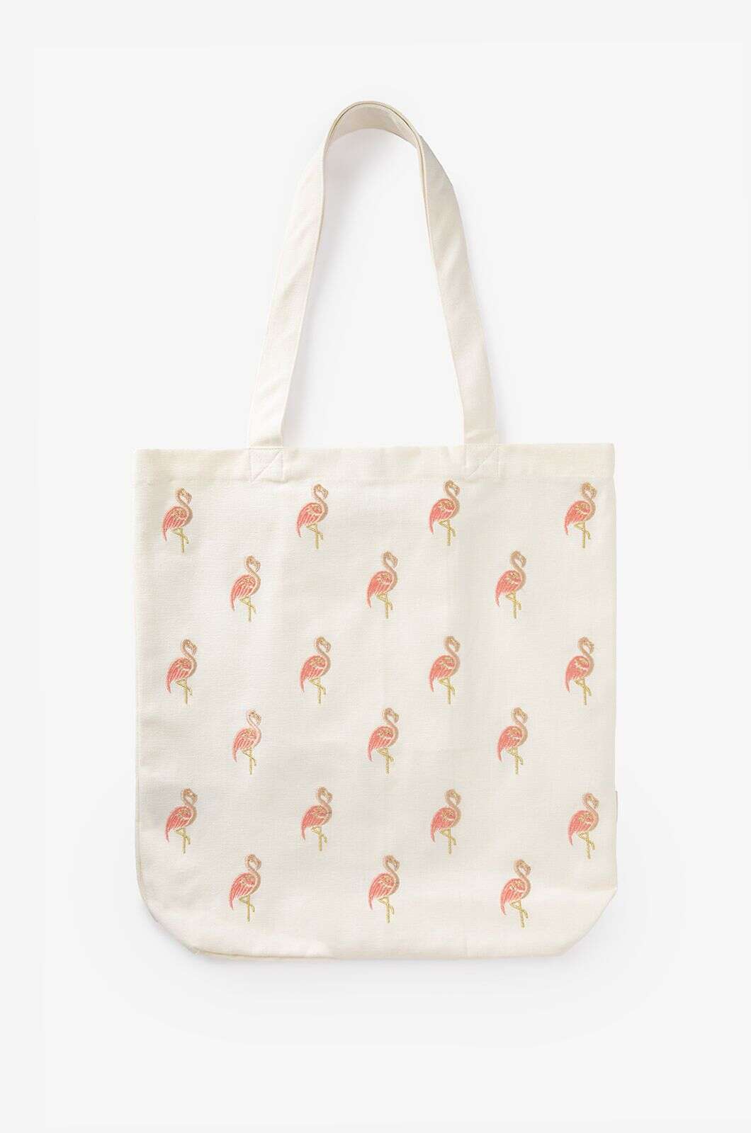 Off white canvas shopper met flamingo