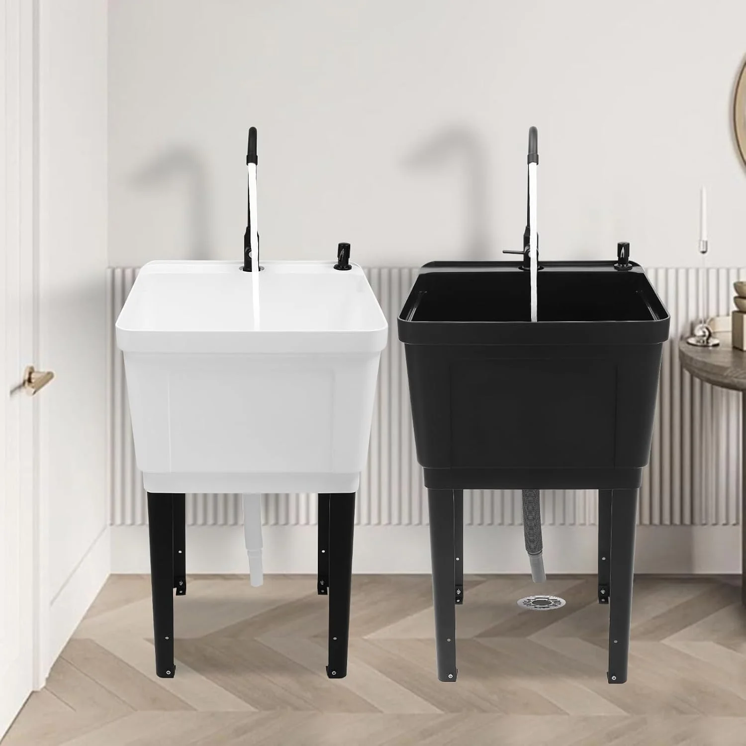 Freestanding Utility Sink, Utility Sink Extra-Deep Laundry Tub, Freestanding Plastic Utility Sink Laundry Tub Sink for Basement, Laundry Room, Garage or Shop (White)(White 33.07IN H) - Image 4