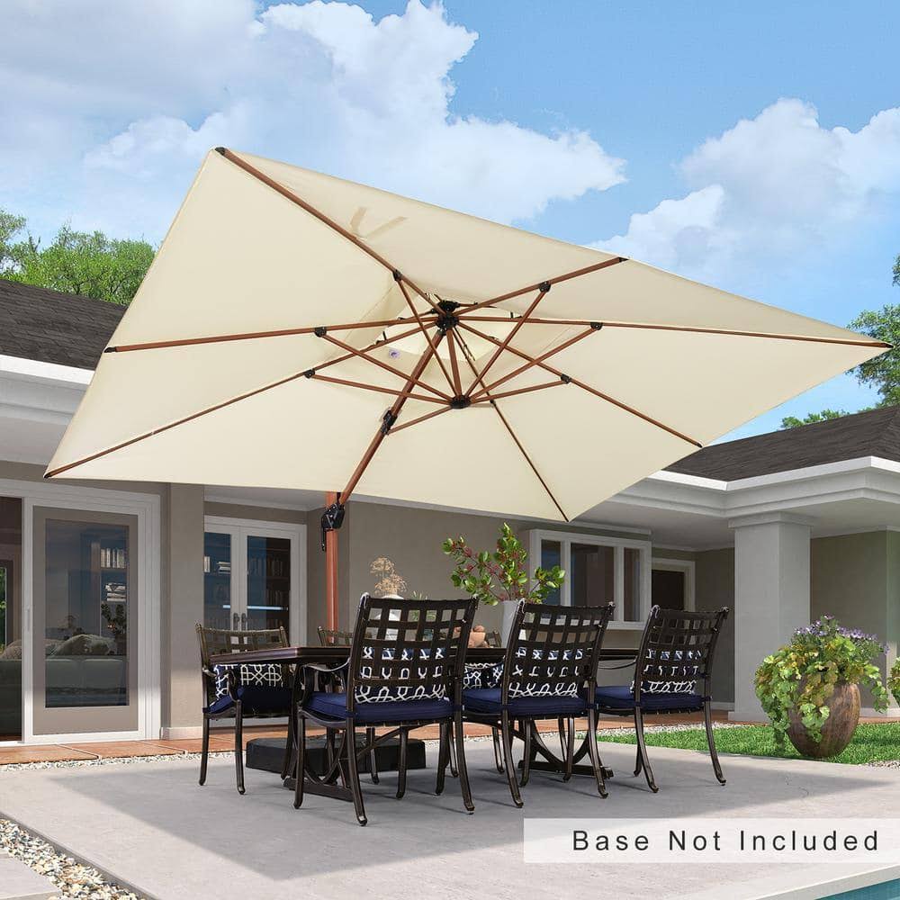 10 ft. x 13 ft. All-Aluminum 360-Degree Rotation Wood Pattern Cantilever Outdoor Patio Umbrella in Cream