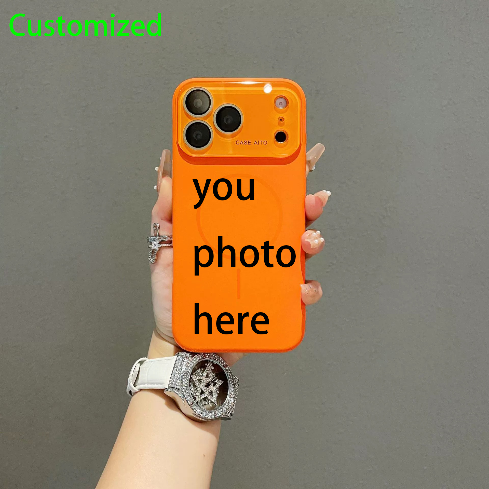 Customized phone case, personalized image customization, imitation liquid silicone magnetic phone case with large lens protection, scratch-resistant and drop-proof, compatible with Apple 13-17Pro Max - wanlinfang